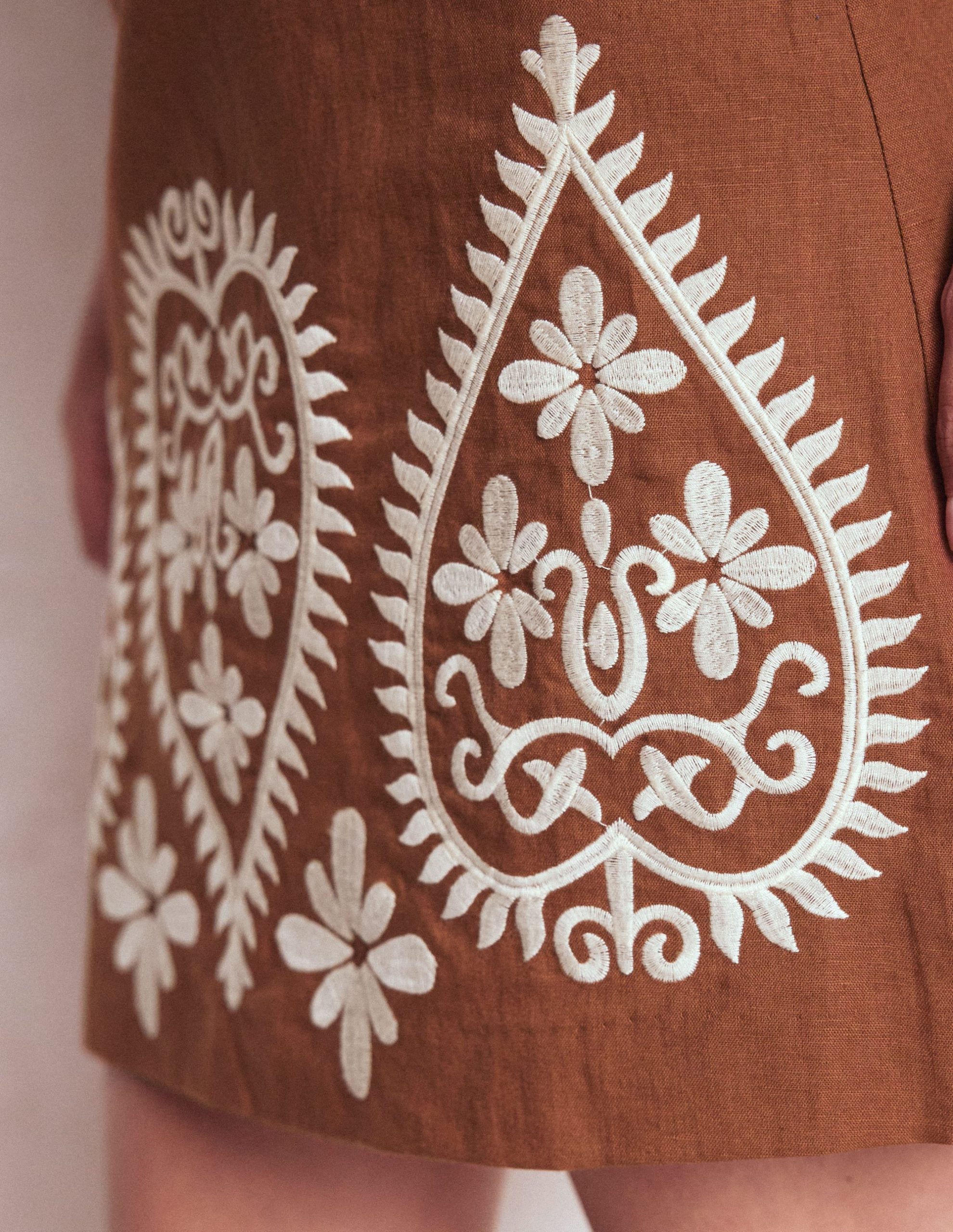 Embroidered Linen Skirt-Russet - Image 3
