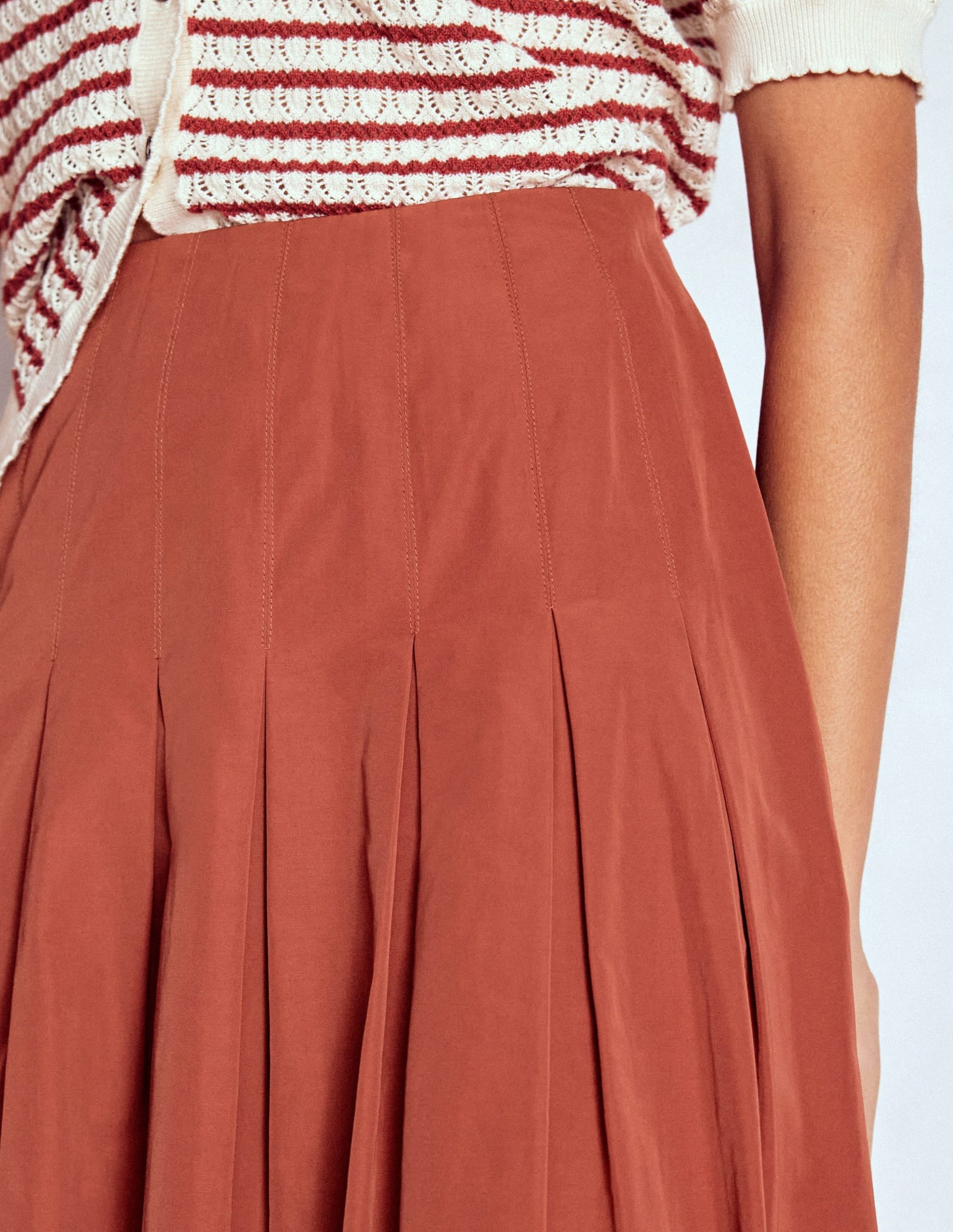 Valentina Taffeta Midi Skirt-Roasted Chestnut Brown - Image 2