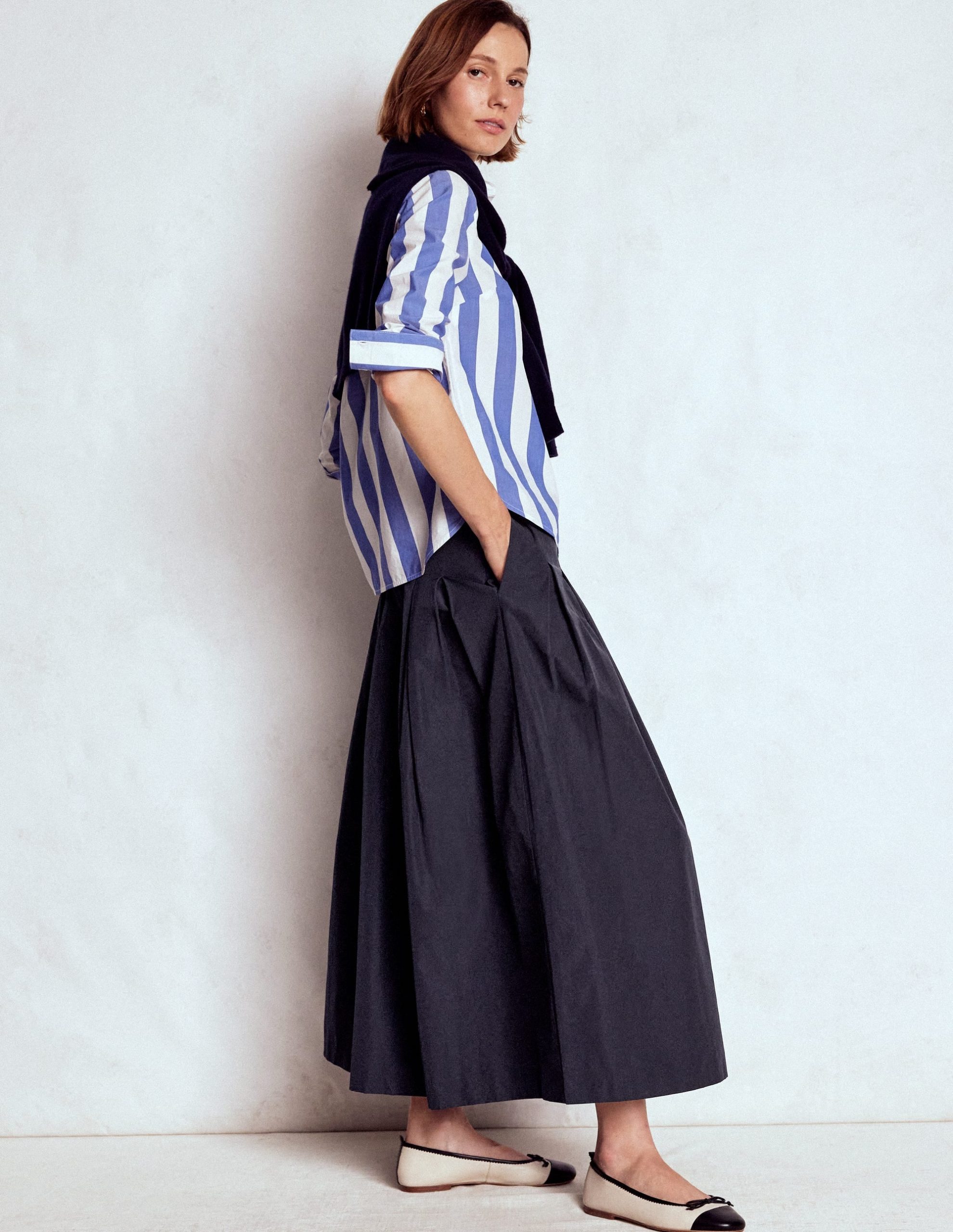 Valentina Taffeta Midi Skirt-Navy - Image 6