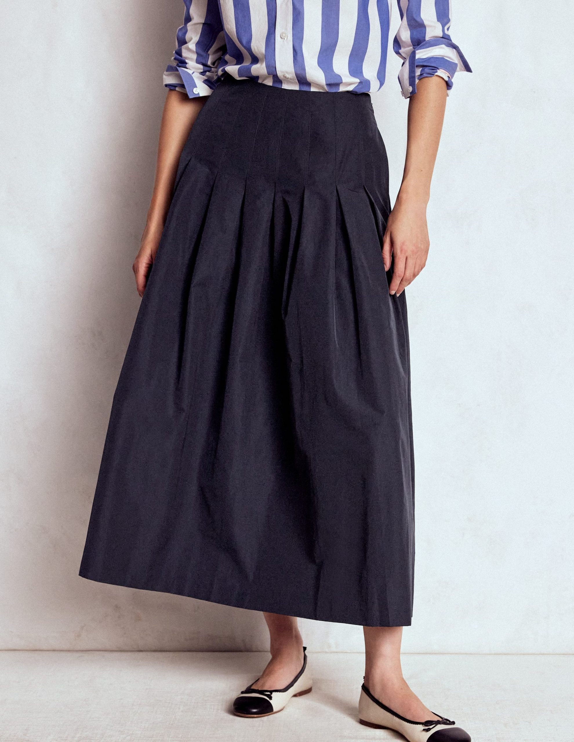 Valentina Taffeta Midi Skirt-Navy