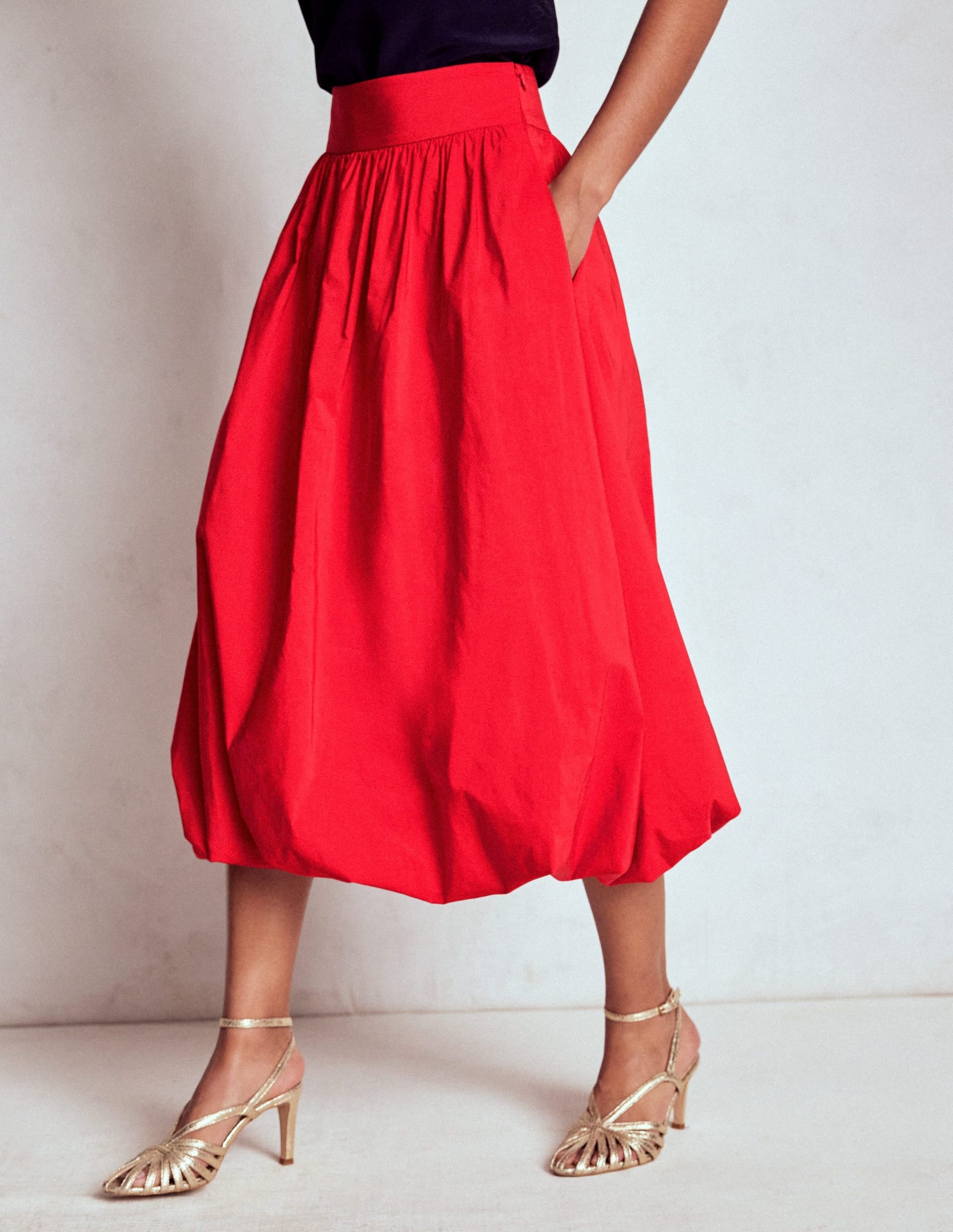 Bubble Hem Midi Skirt-Poppy Red - Image 2
