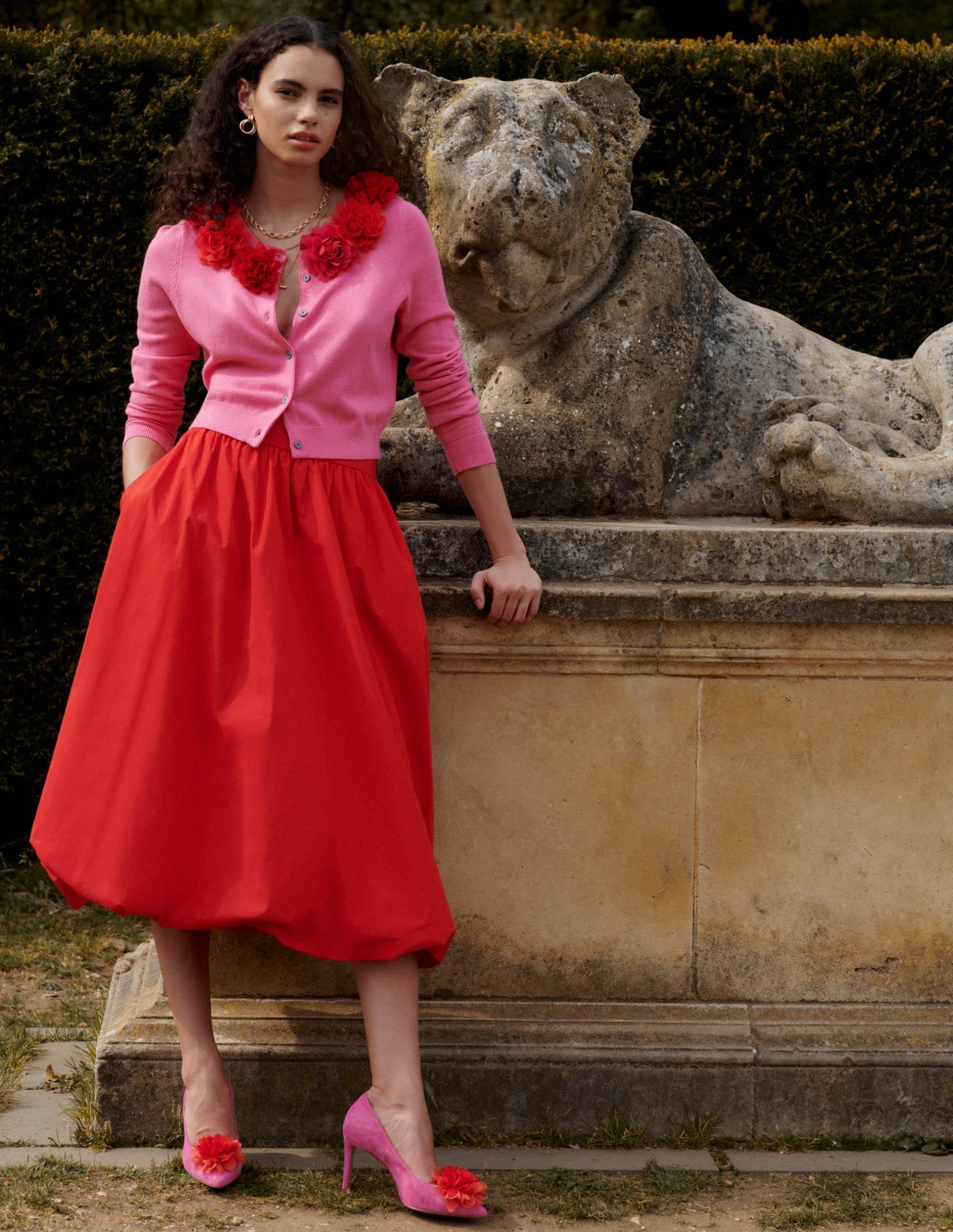 Bubble Hem Midi Skirt-Poppy Red - Image 5