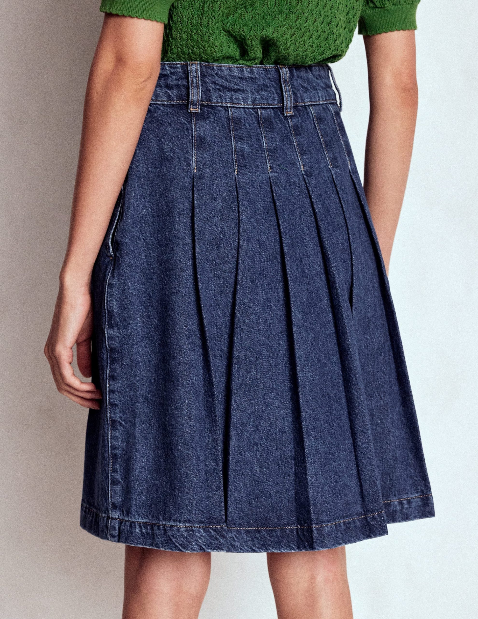 Pleated Denim Skirt-Mid Wash - Image 3