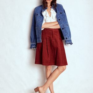 Pleated Cord Skirt-Fired Brick