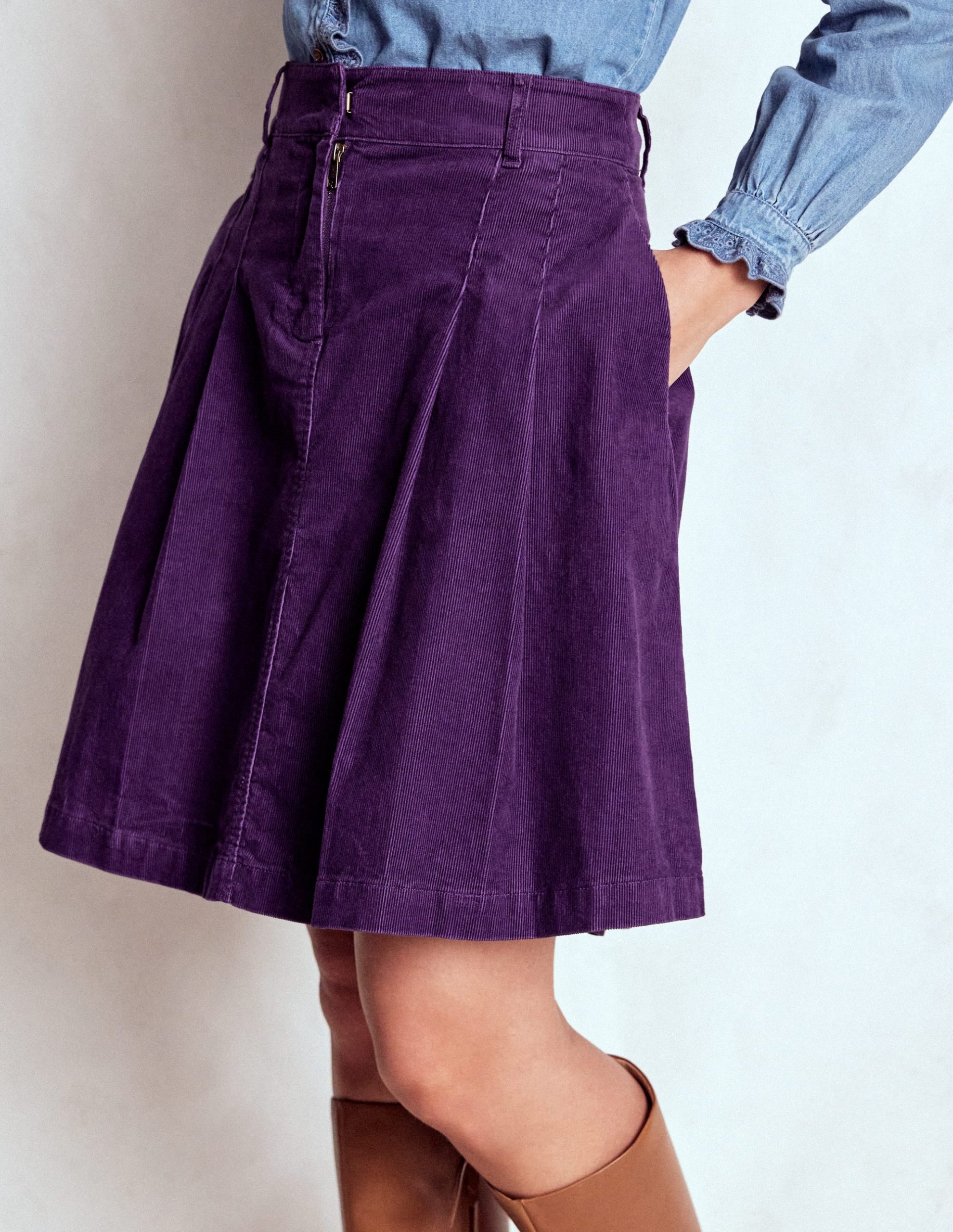 Pleated Cord Skirt-Mystic Purple - Image 4