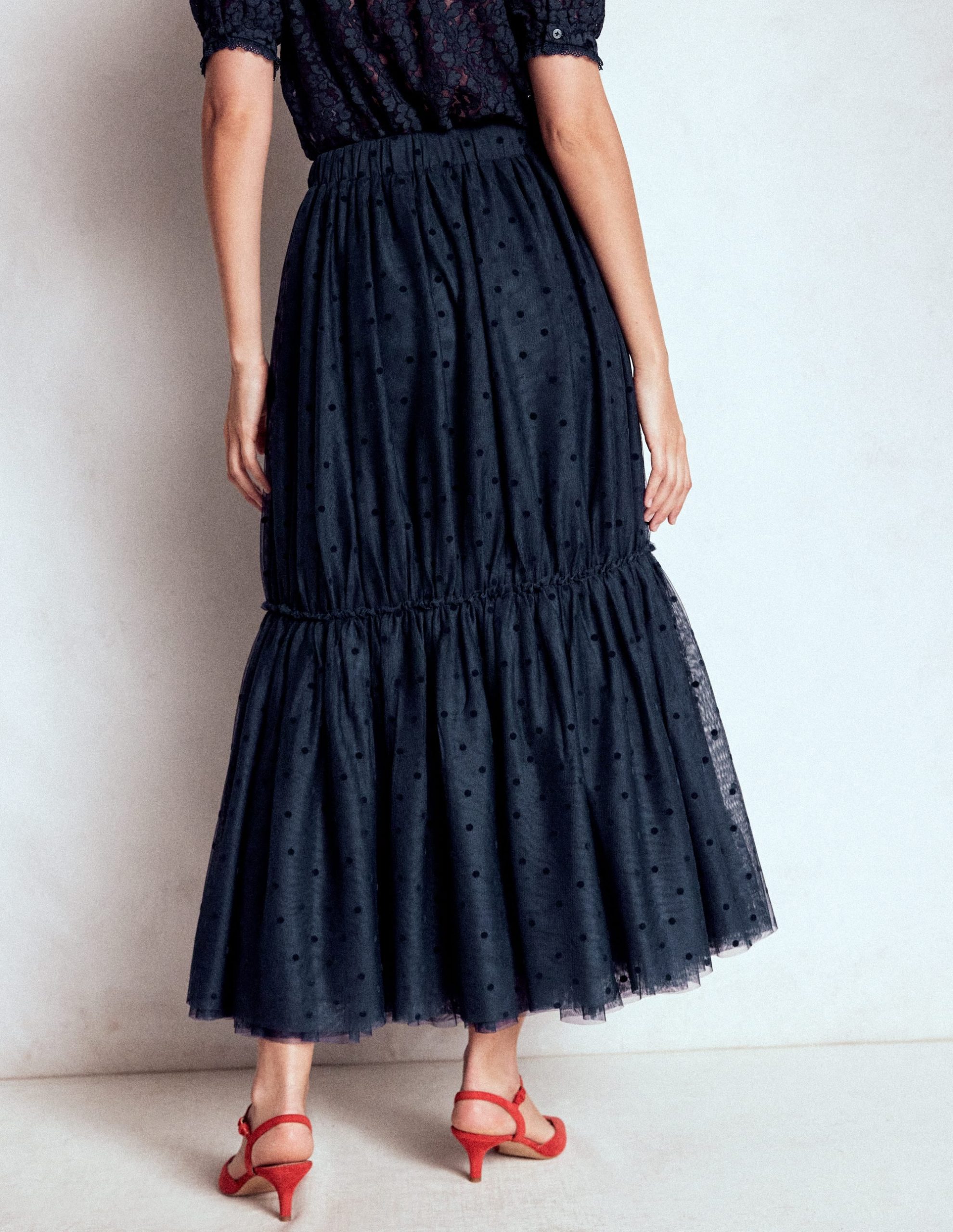 Anna Tulle Midi Skirt-Navy Flocked Spot - Image 4