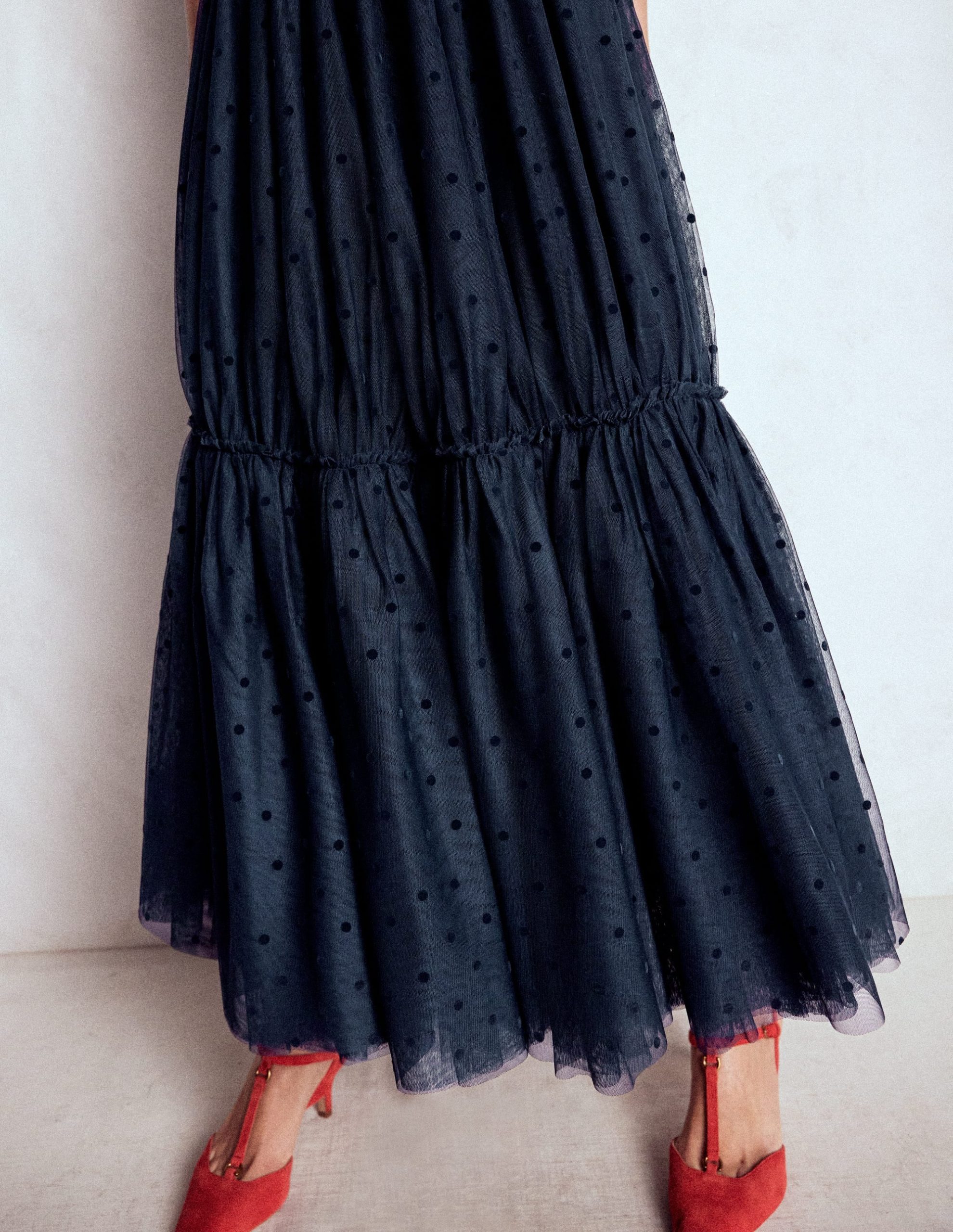 Anna Tulle Midi Skirt-Navy Flocked Spot - Image 5