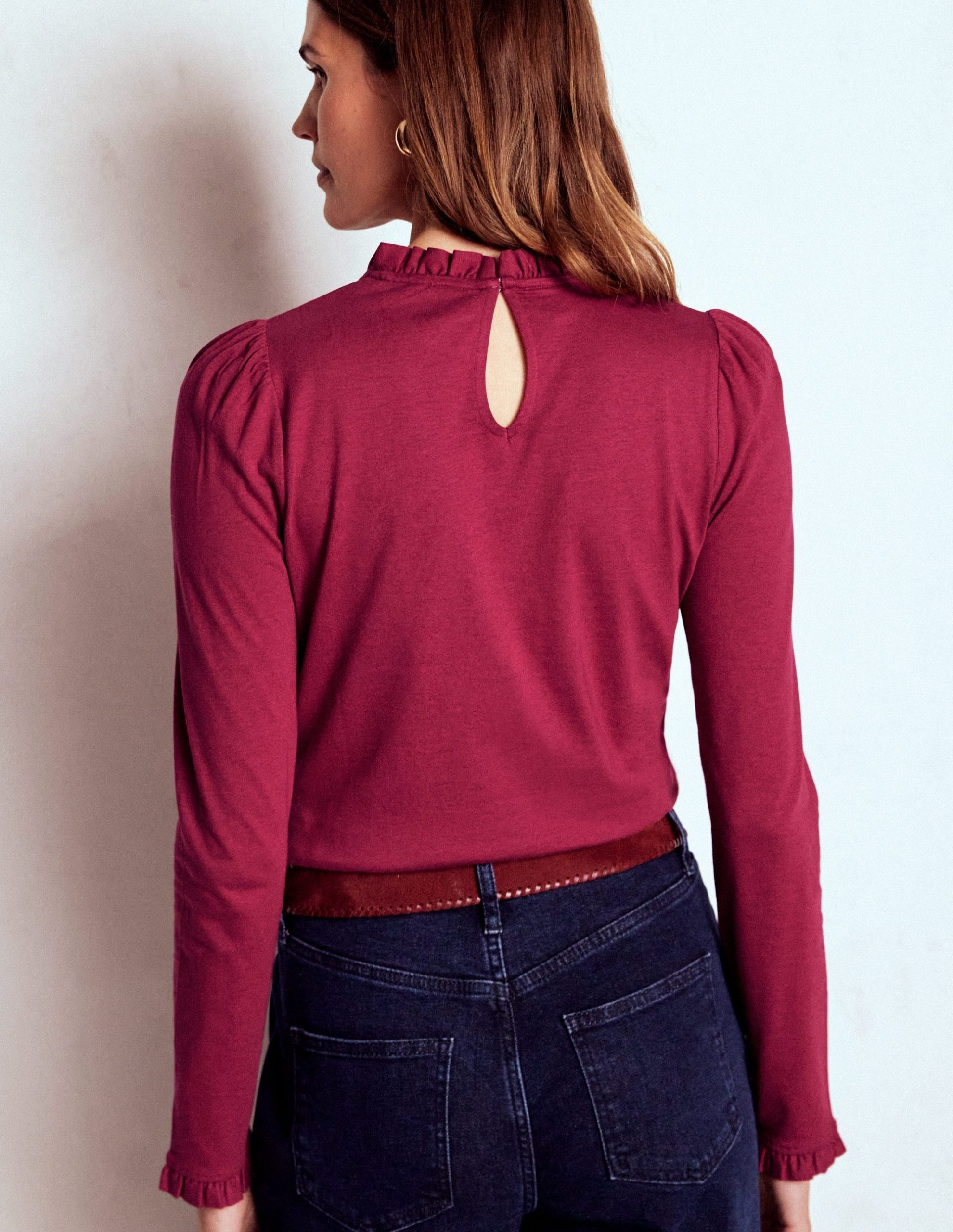 Supersoft Frill Detail Top-Burgundy Red - Image 3