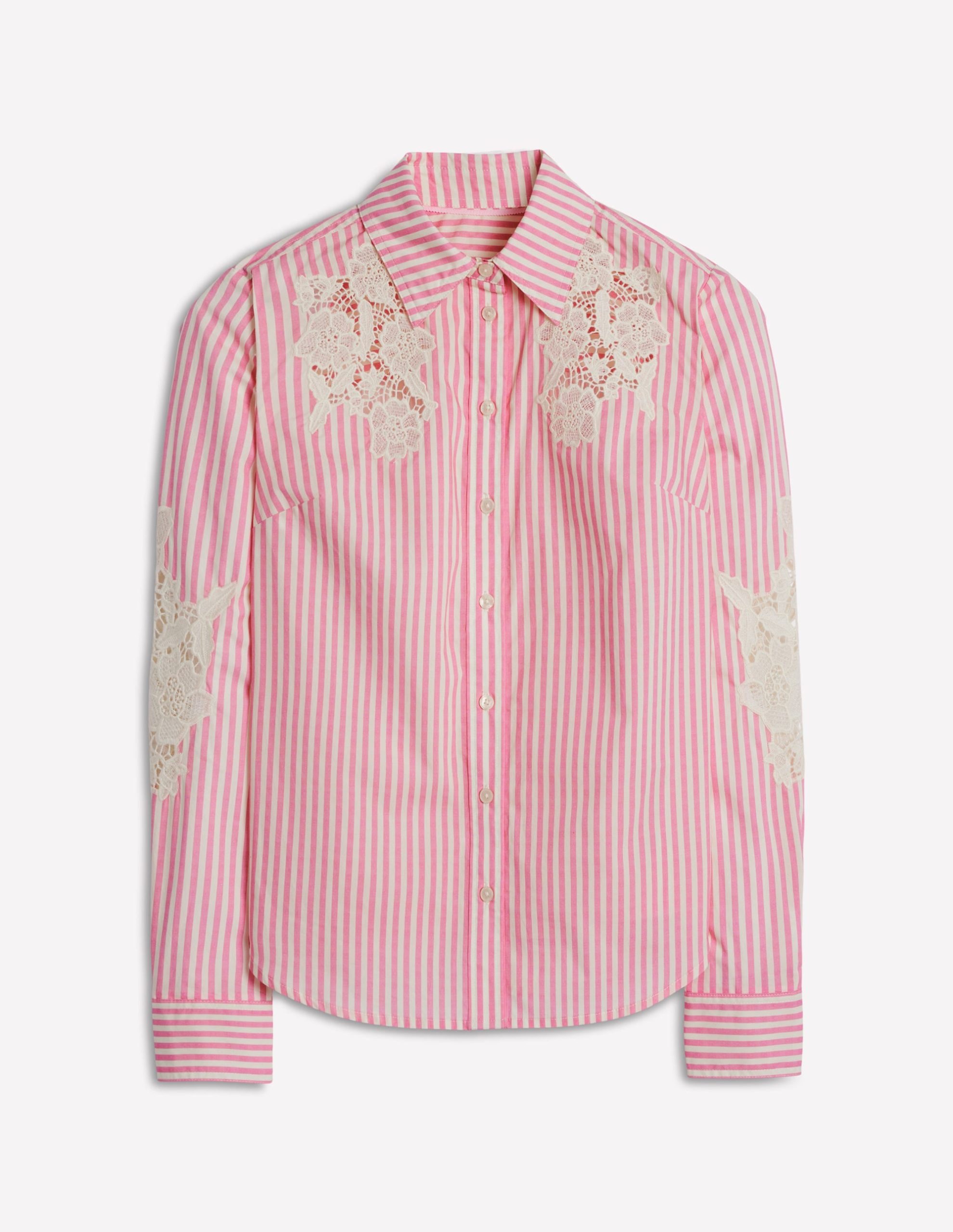 Sienna Interest Cotton Shirt-Pink and Ivory Cutwork Stripe - Image 5