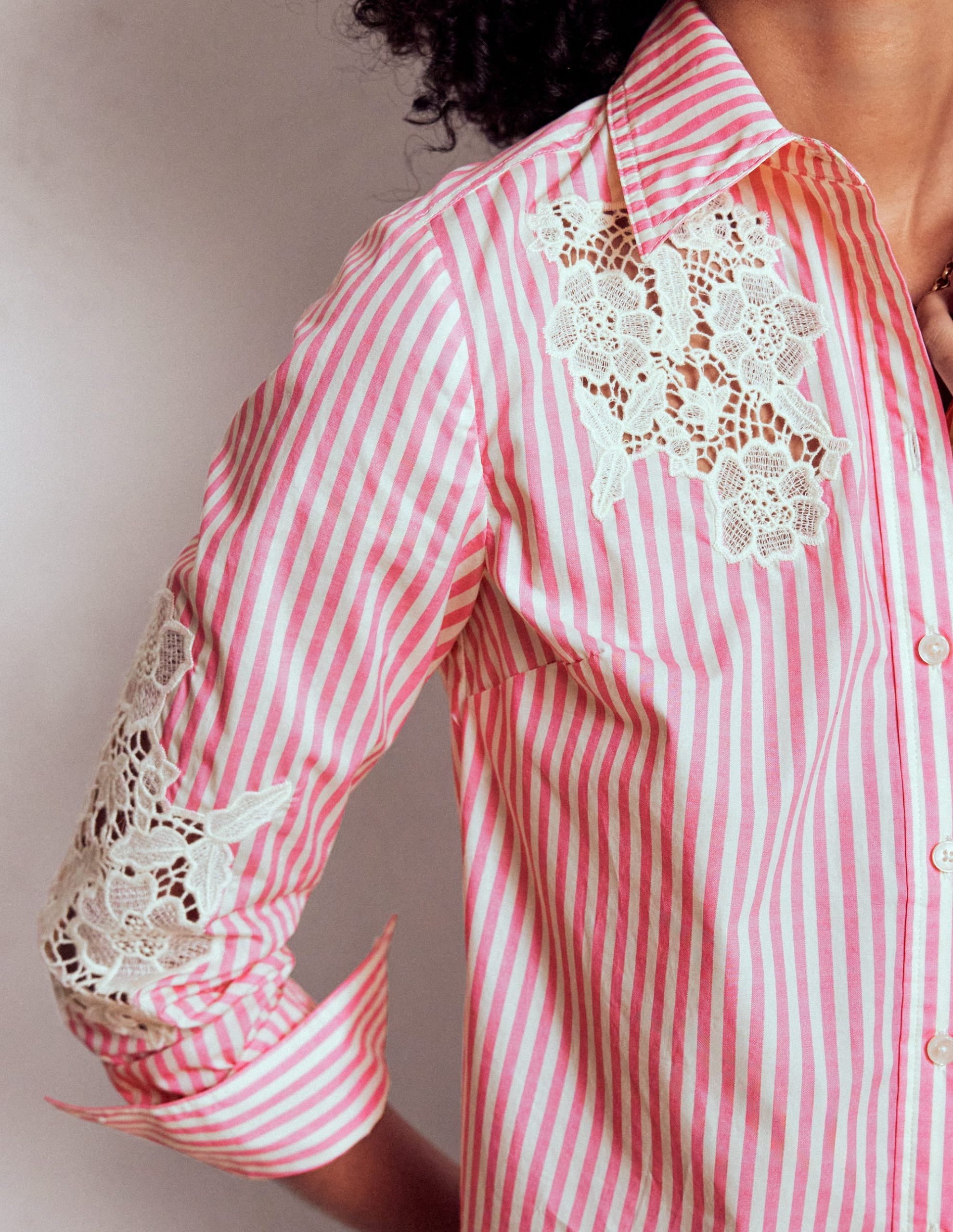 Sienna Interest Cotton Shirt-Pink and Ivory Cutwork Stripe - Image 2