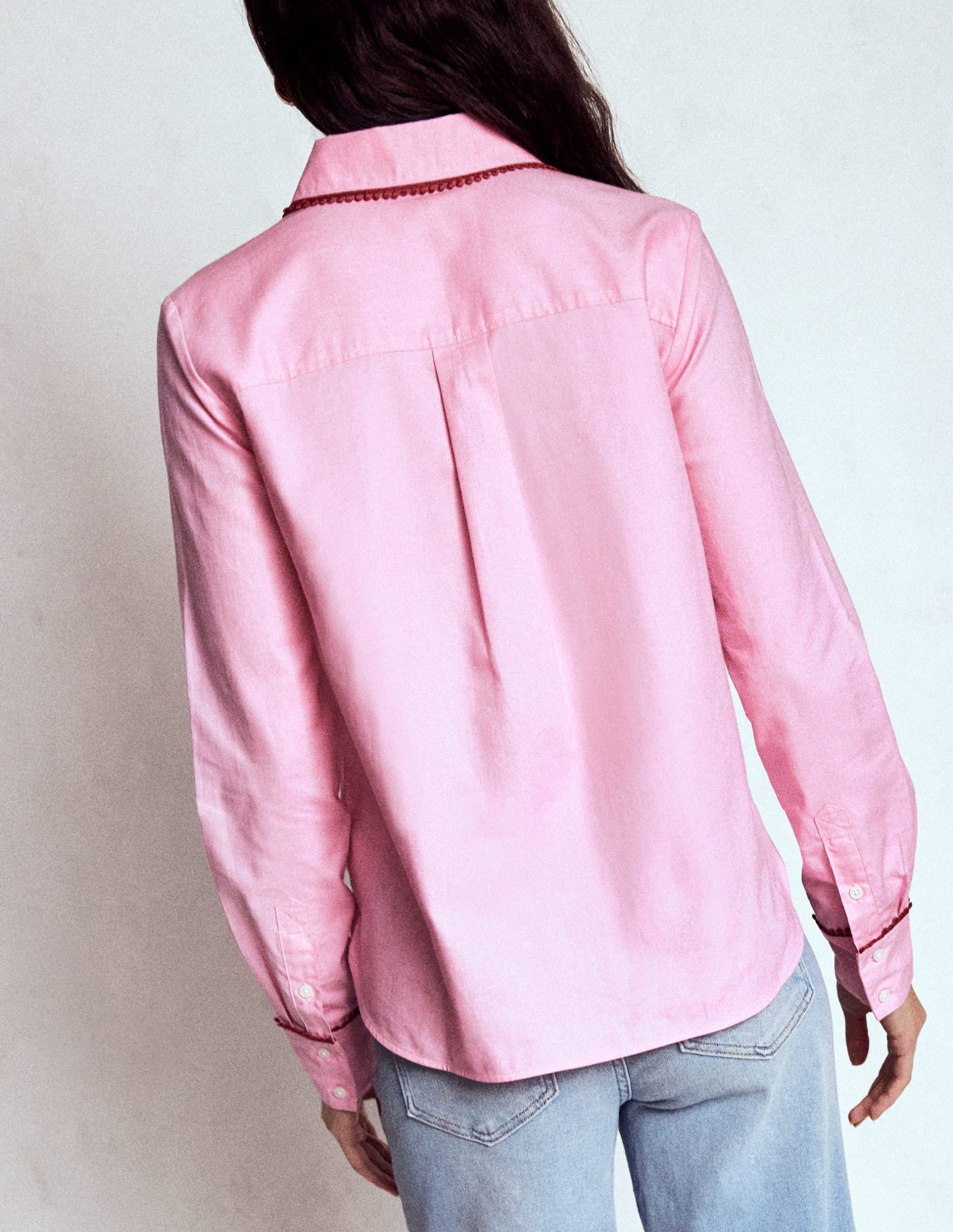 Sienna Interest Cotton Shirt-Pink. Pom Trim - Image 3