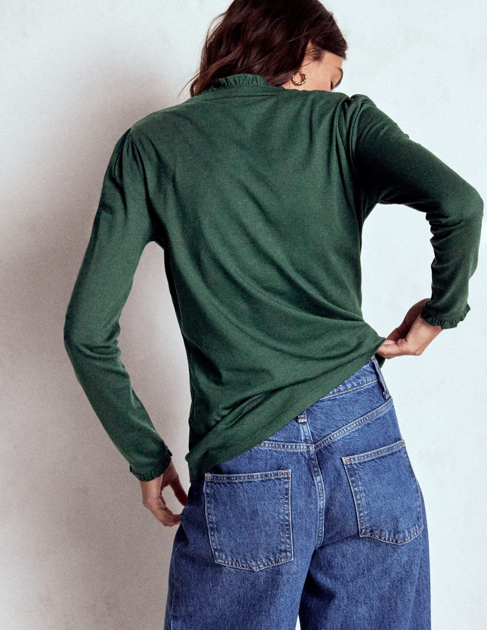 Supersoft Frill Henley Top-Green Pine - Image 3