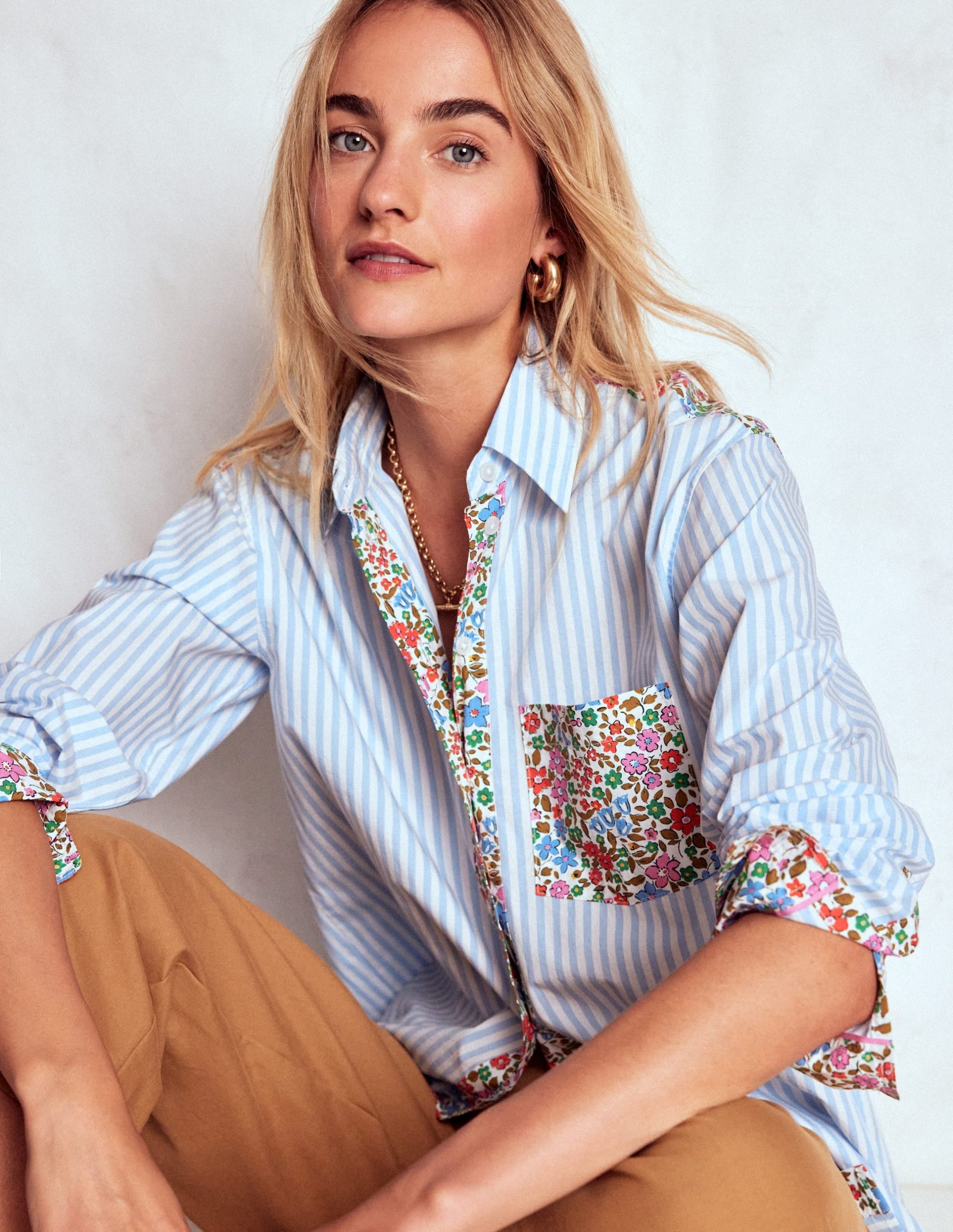 Sadie Relaxed Cotton Shirt-Blue Stripe. Flowerbed Hotch