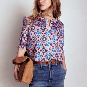 Effie Short Sleeve Top-Formica Pink. Bloom Mosaic