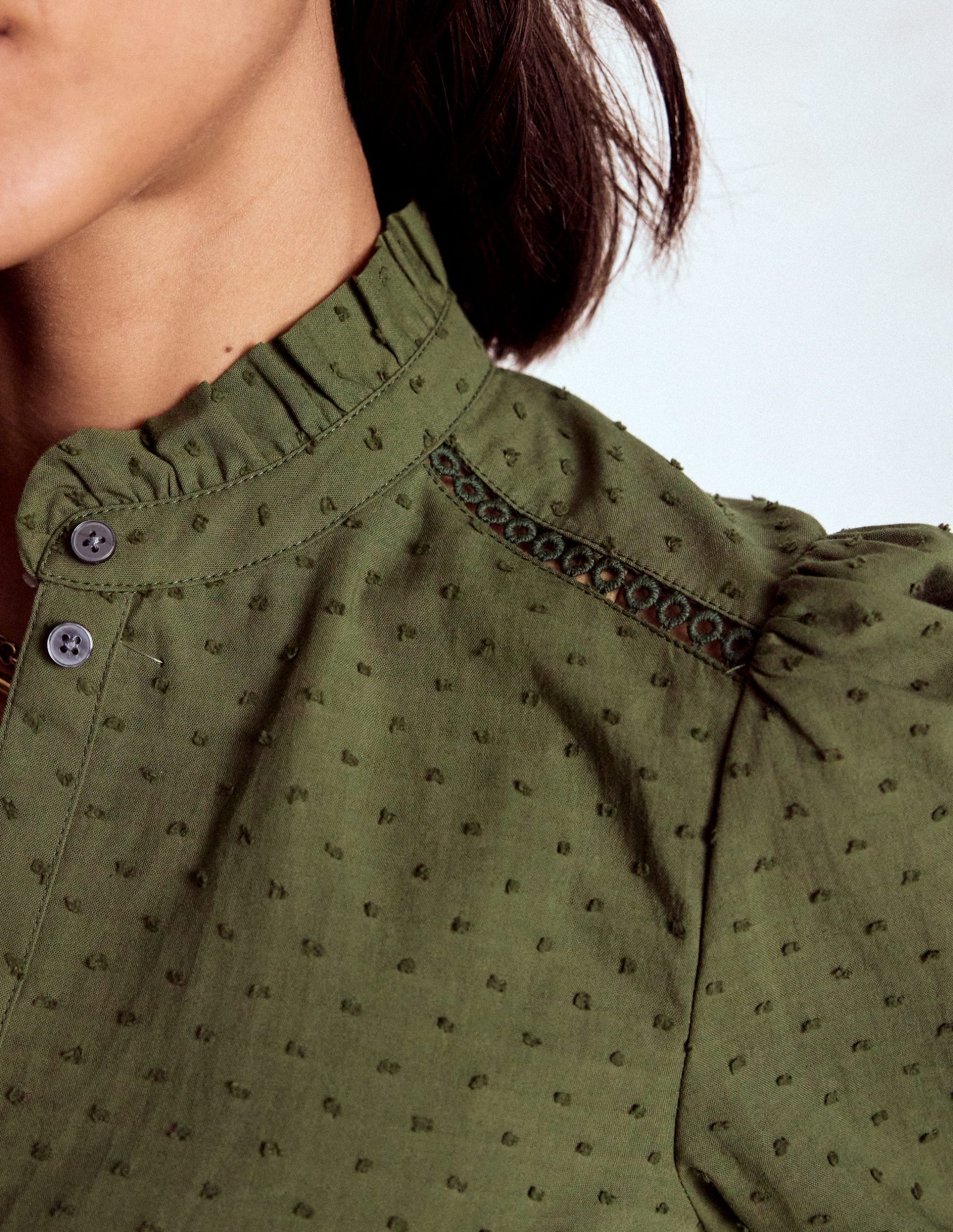 Helena Cotton Dobby Top-Woodland Green - Image 2