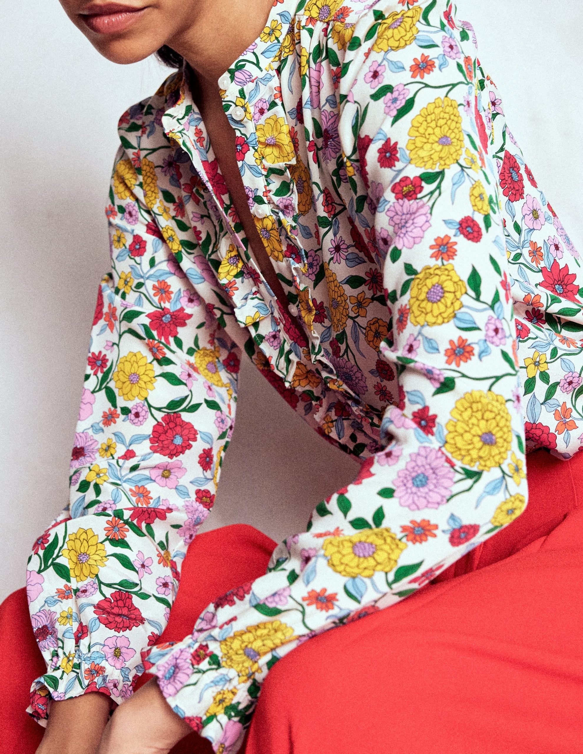 Alice Frill Front Silk Top-Multi. Dahlia Trail - Image 5