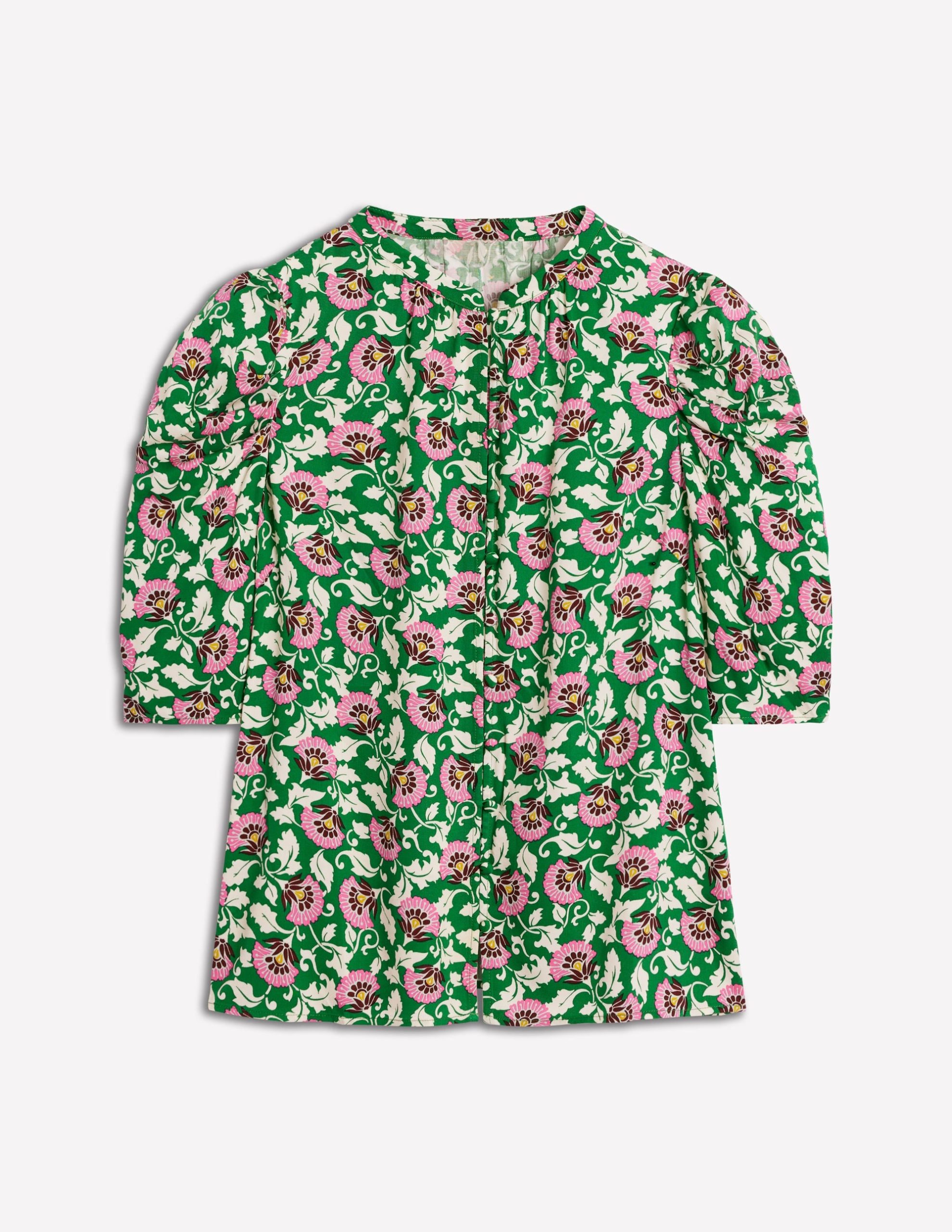 Mutton Sleeve Smart Top-Rich Emerald. Ornate Vine - Image 5