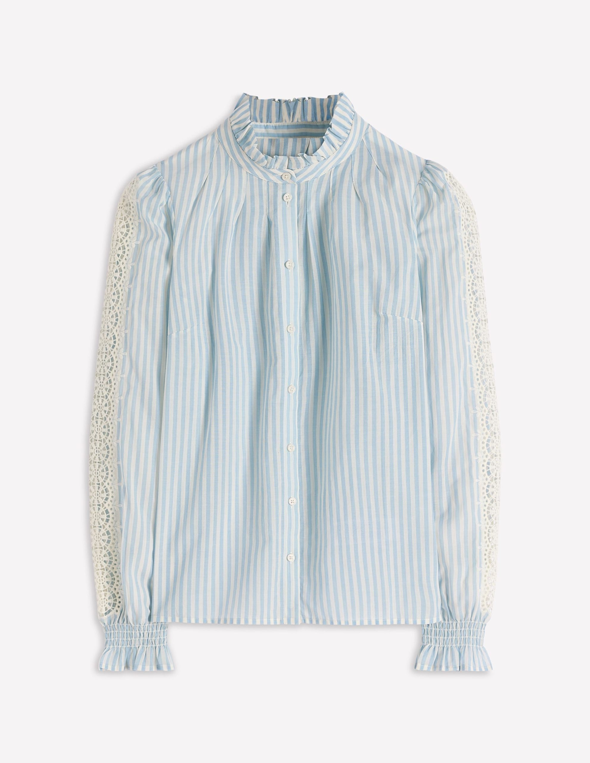 Lorna Pleated Cotton Top-Blue and Ivory Stripe - Image 7