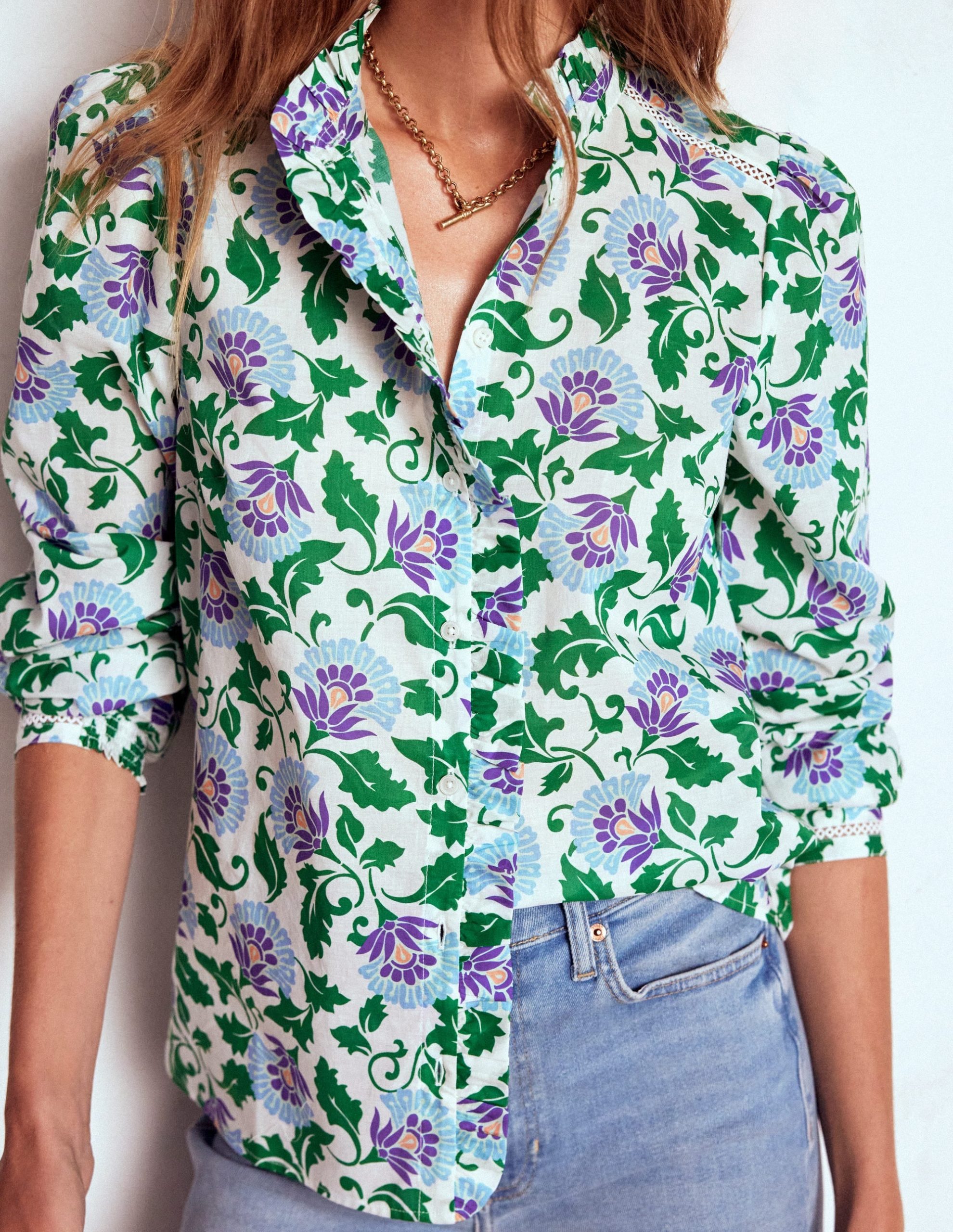 Helena Cotton Top-Rich Emerald. Ornate Vine - Image 3