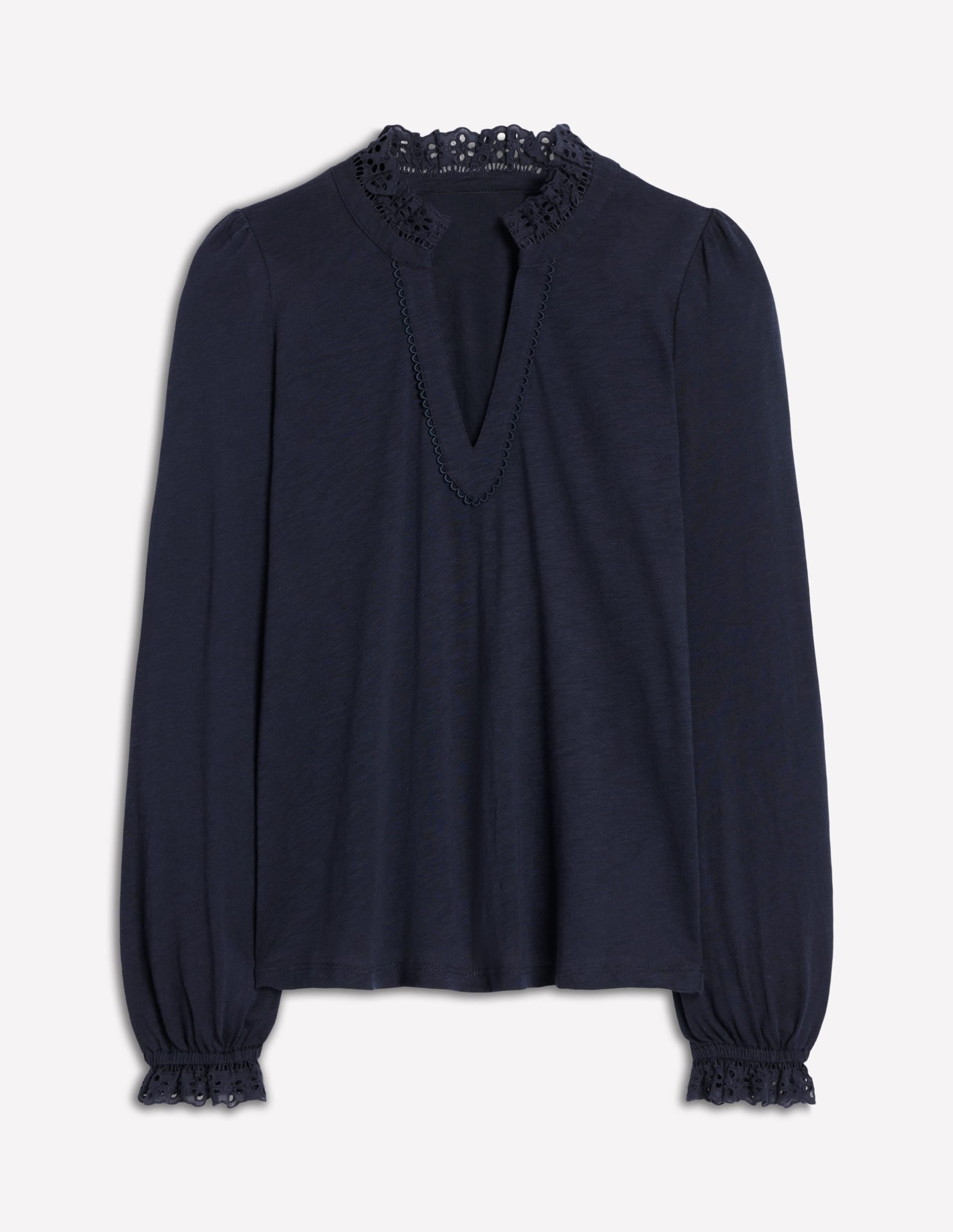 Aria Broderie Notch Neck Top-Navy - Image 5