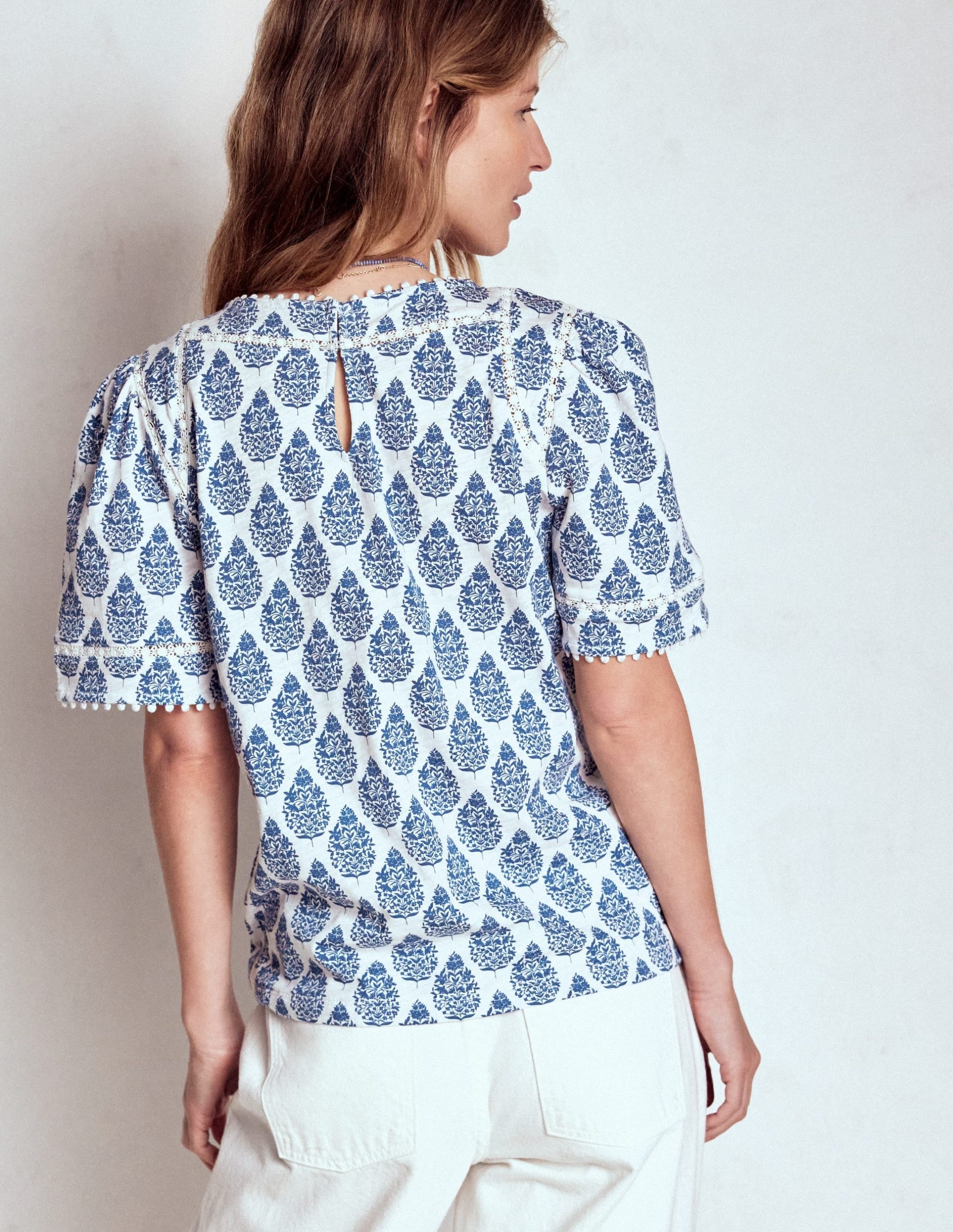 Mila Lace Trim Top-Denim Blue. Wildflower Bouquet - Image 4