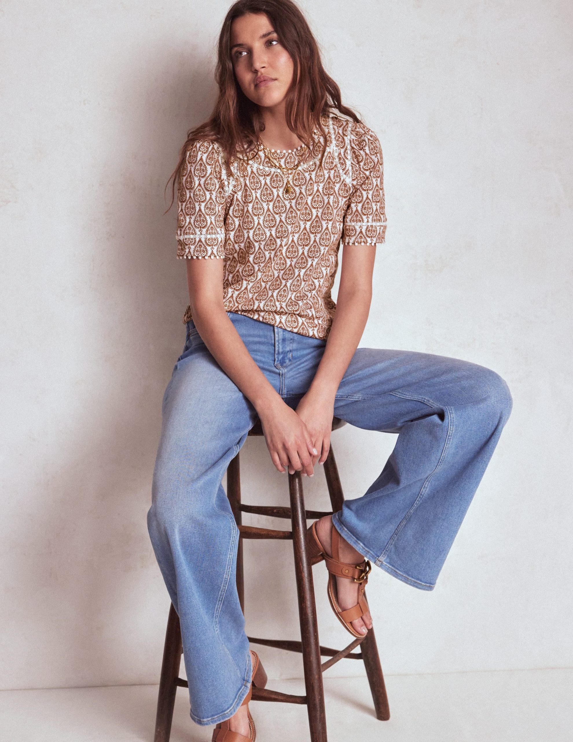 Mila Lace Trim Top-Ivory and Cognac. Ornate Geo - Image 3