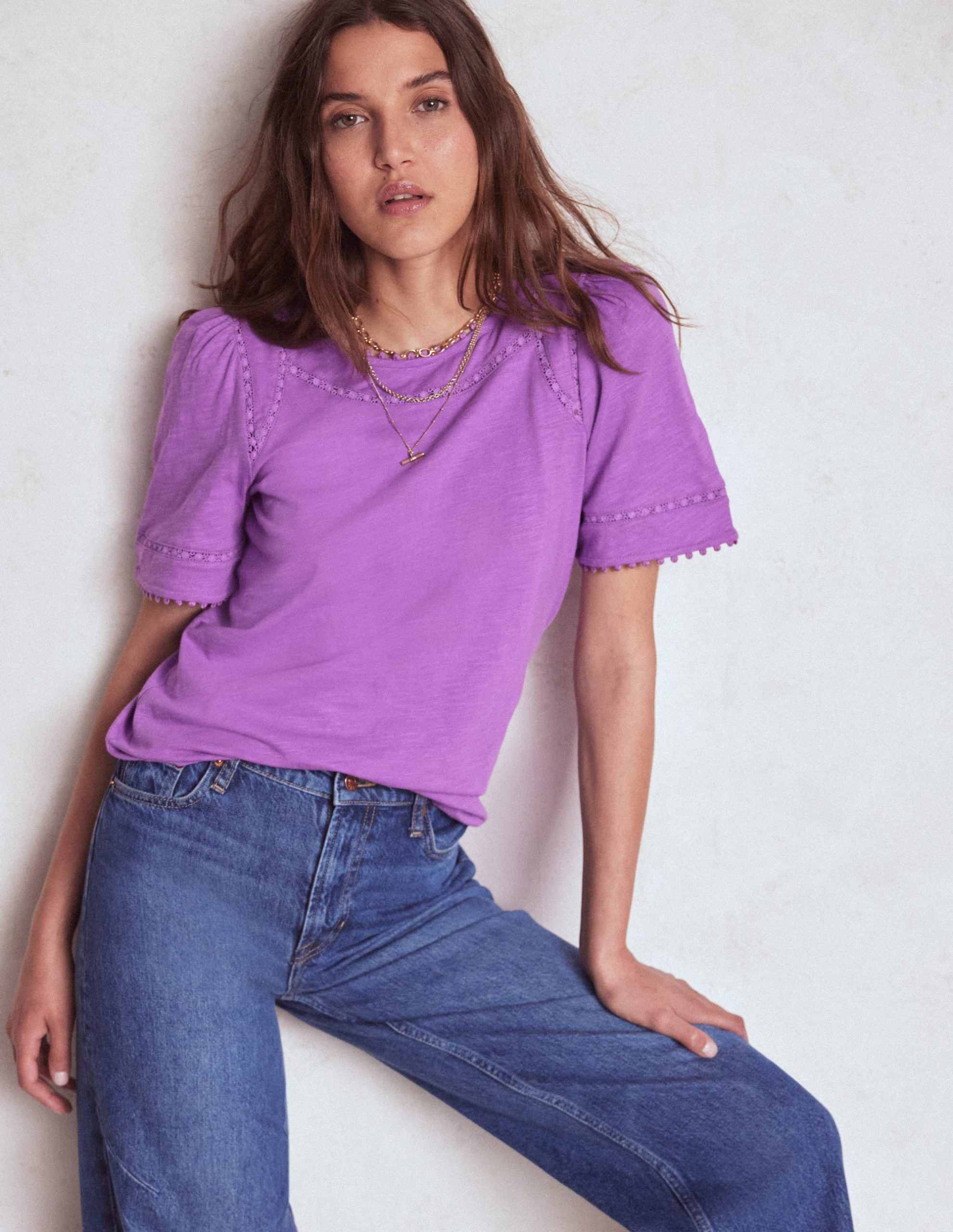 Mila Lace Trim Top-Amethyst Pruple