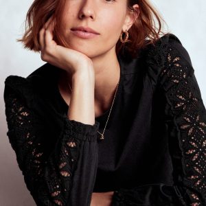 Scarlett Broderie Trim Top-Black