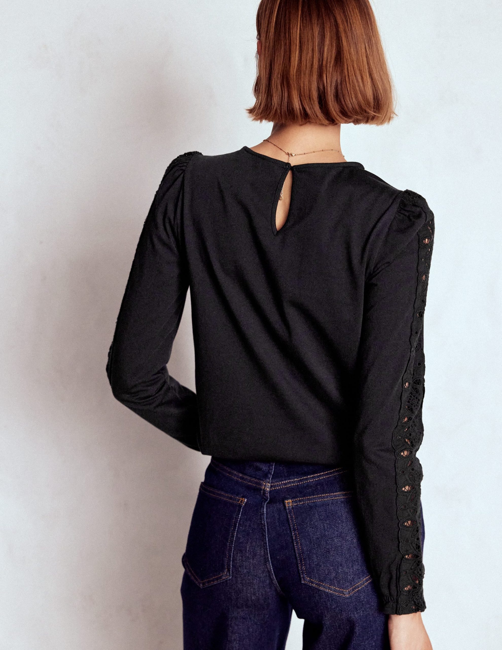 Scarlett Broderie Trim Top-Black - Image 3