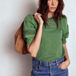 Lottie Puff Sleeve Top-Newt Green