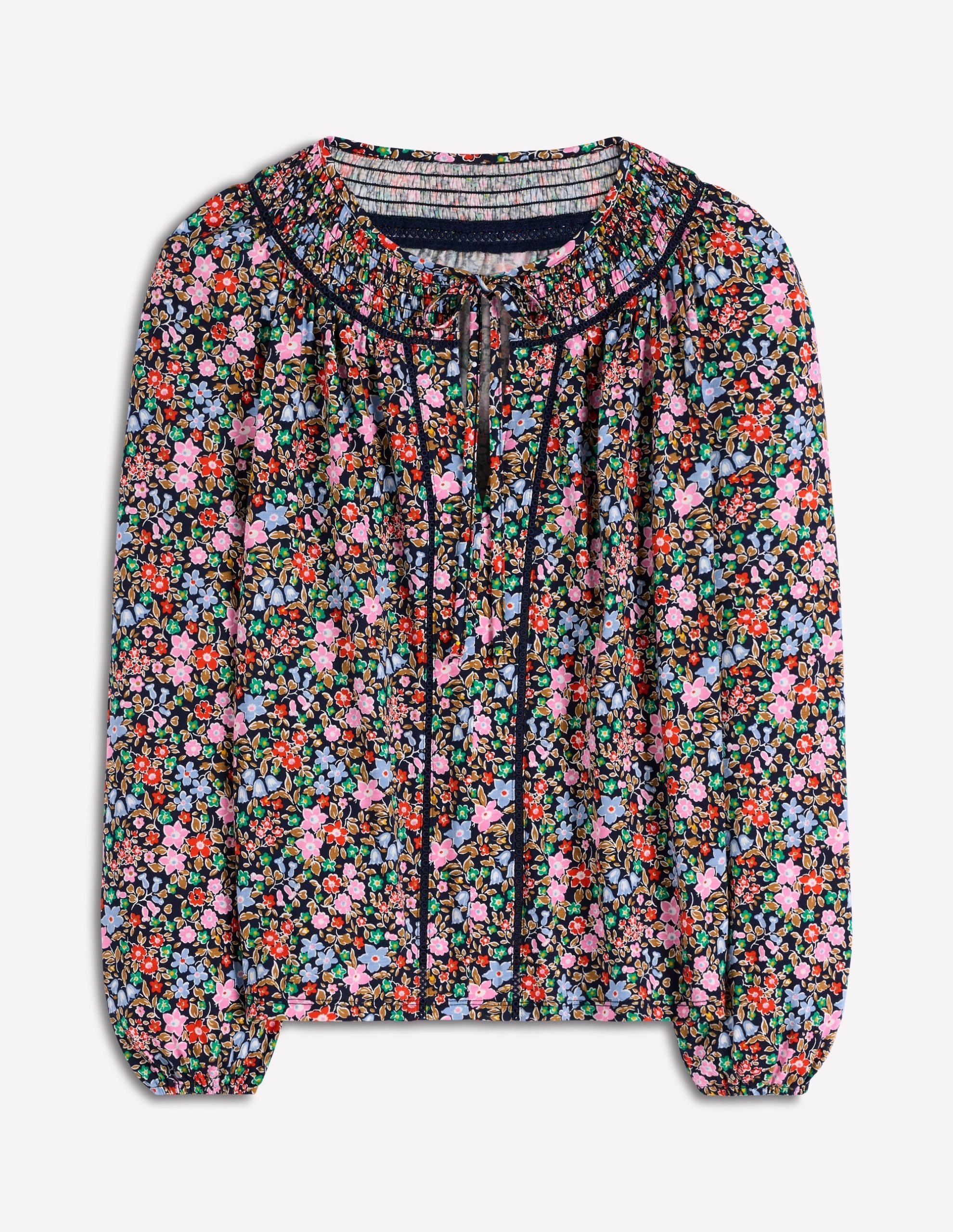 Georgia Smocked Jersey Top-Navy and Multi. Flowerbed - Image 6