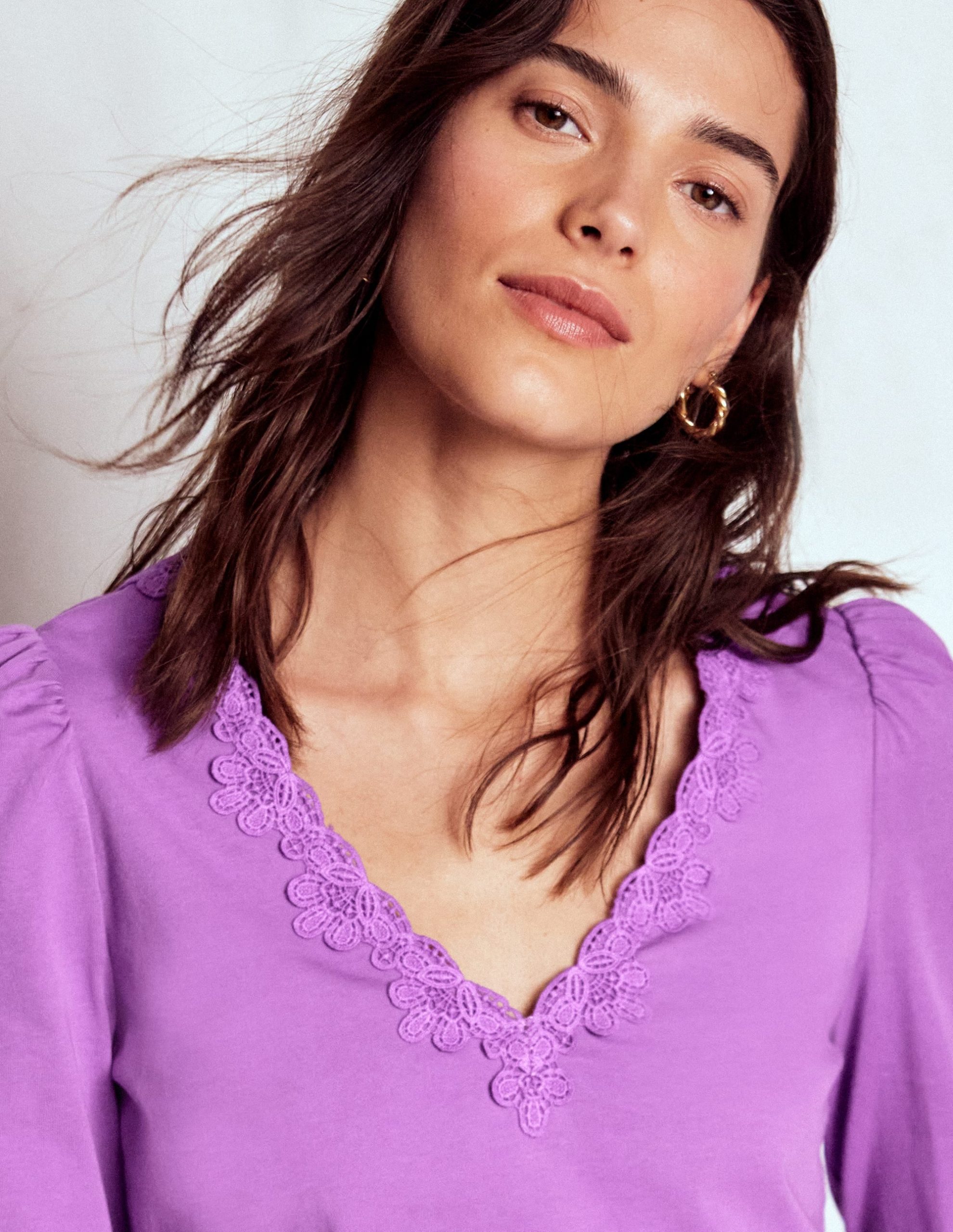 Flora Lace V-neck Top-Amethyst Purple