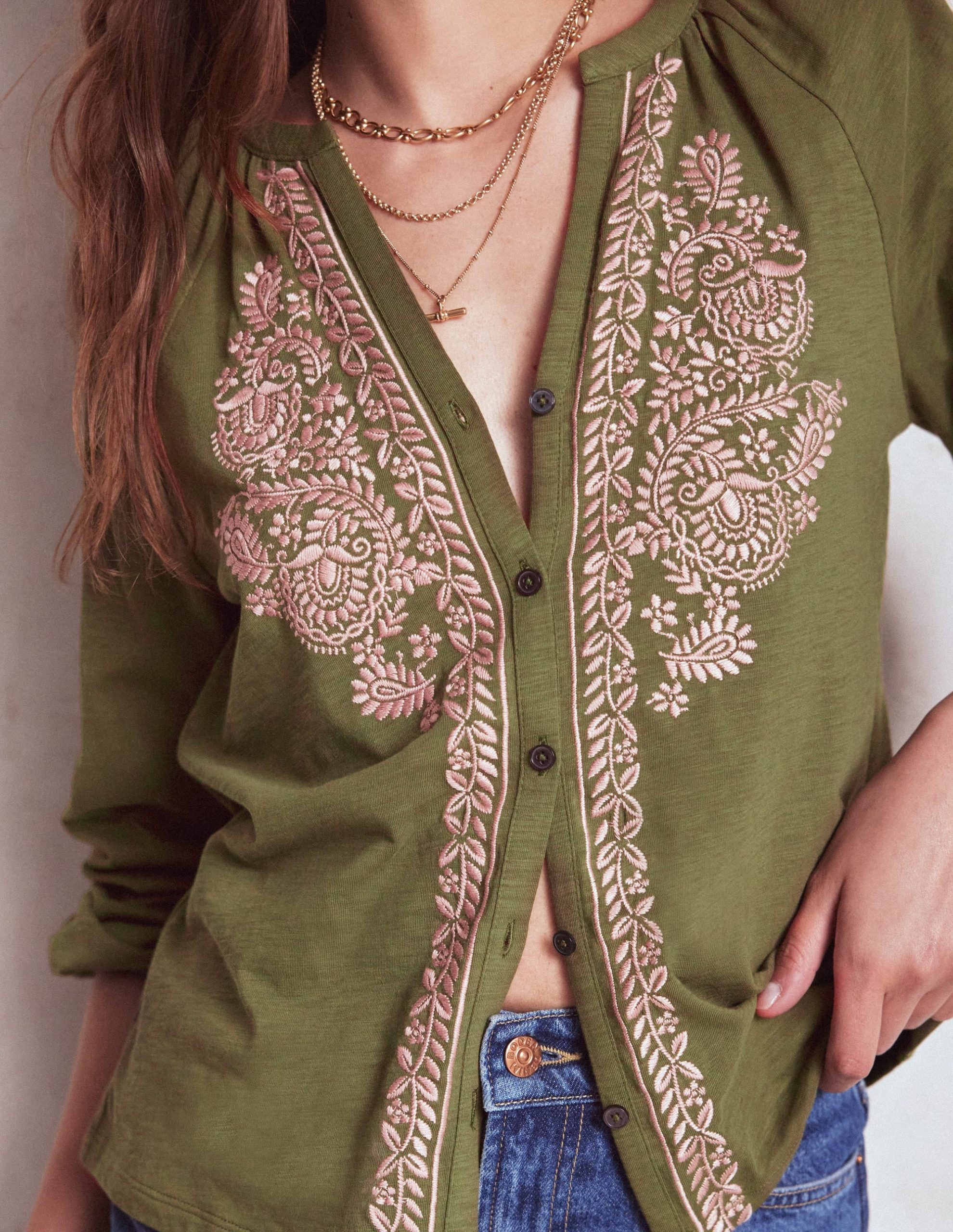 Alma Embroidered Shirt-Woodland Green - Image 3