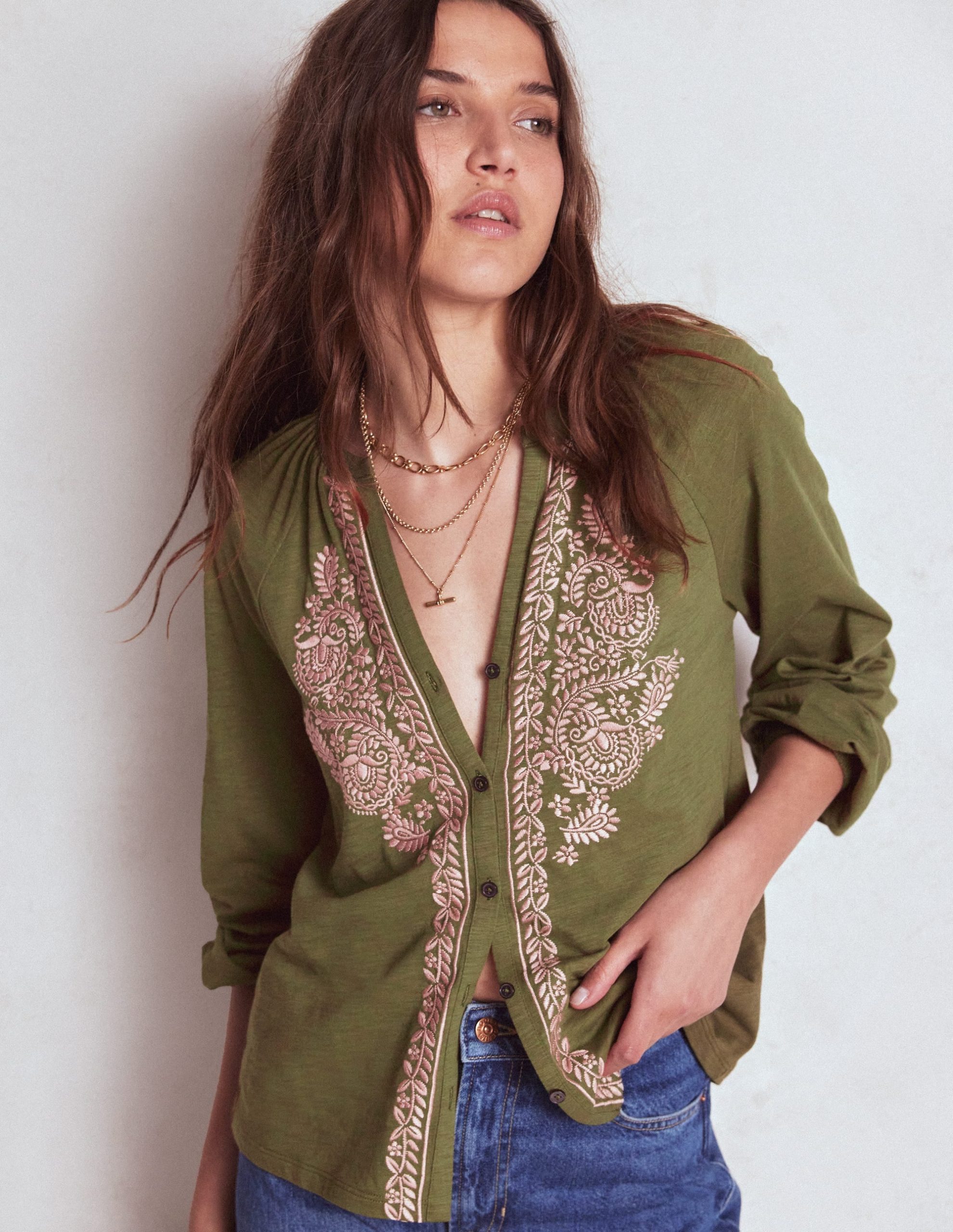 Alma Embroidered Shirt-Woodland Green - Image 5