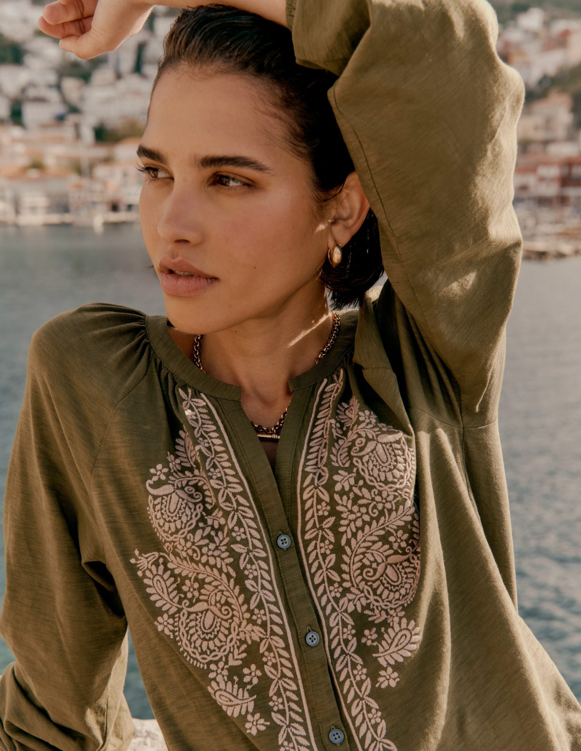 Alma Embroidered Shirt-Woodland Green - Image 2