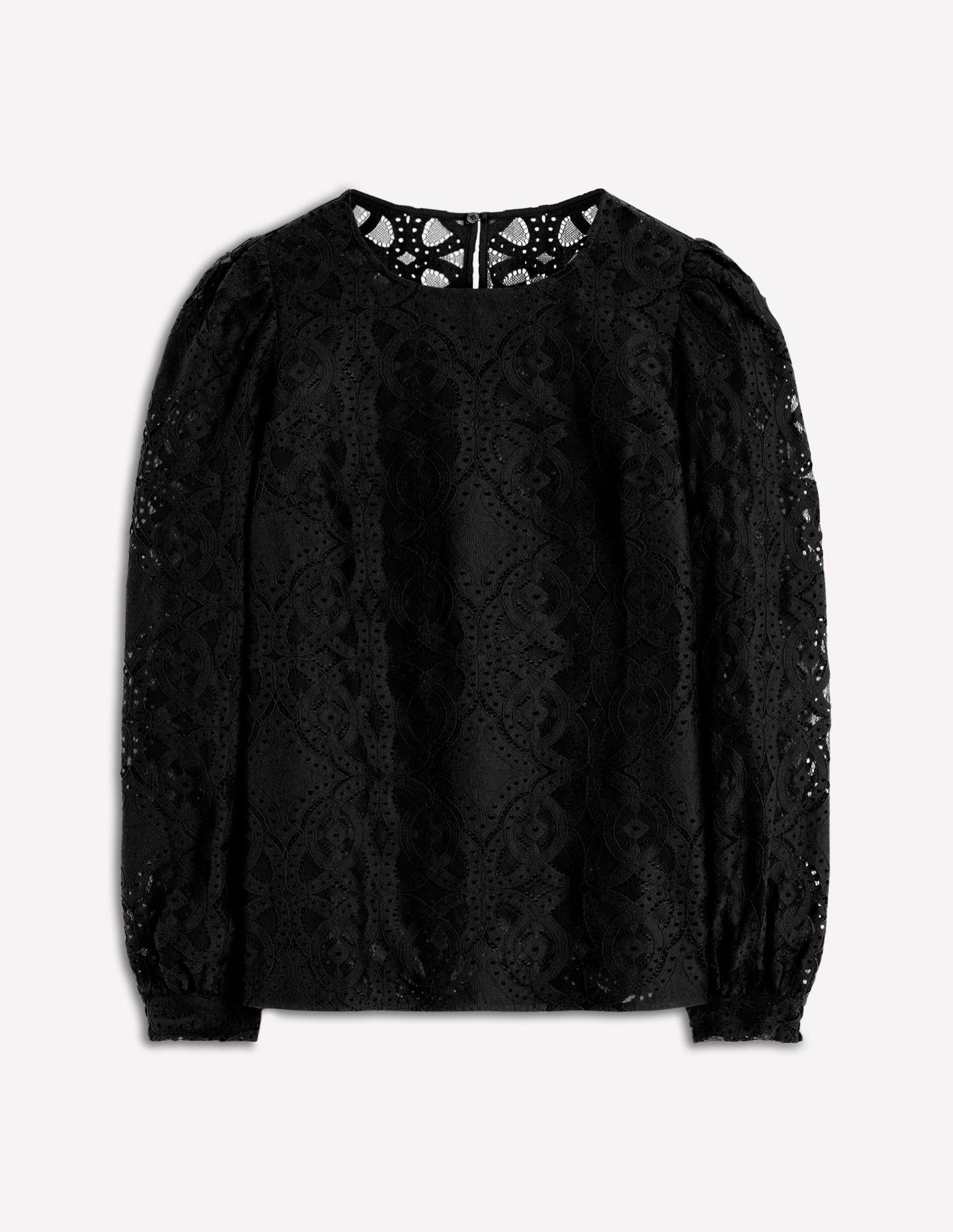 Lace Crew Neck Top-Black - Image 6