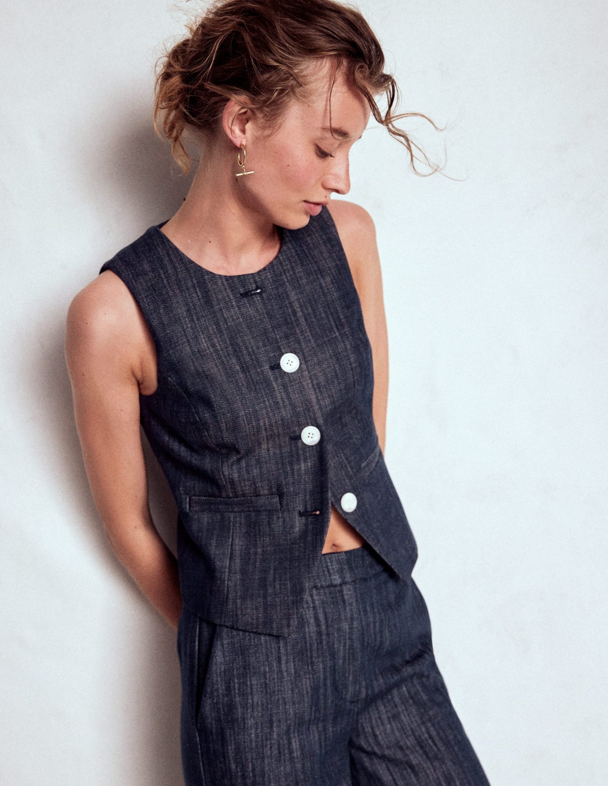 Tailored Twill Waistcoat-Navy. Indigo