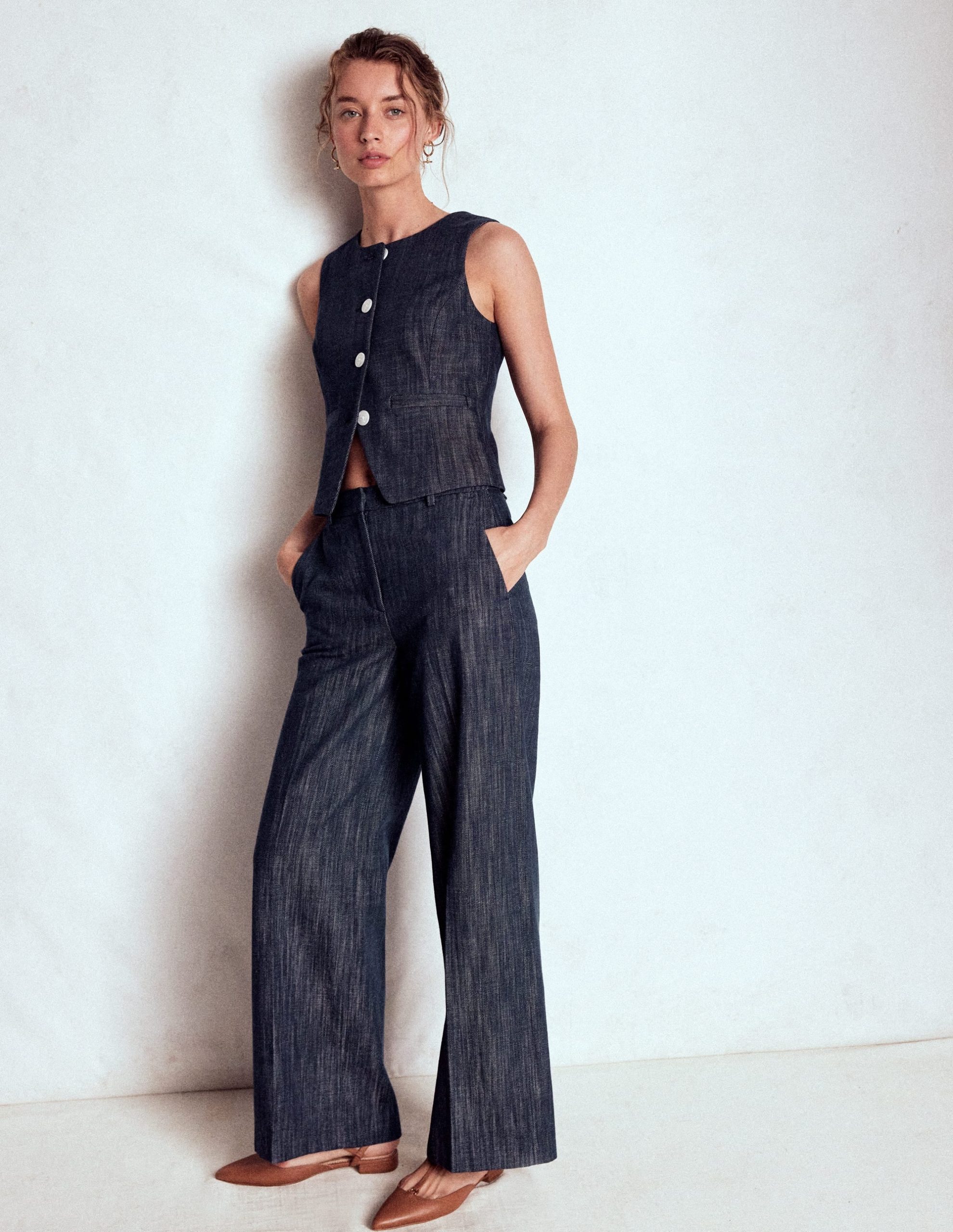 Tailored Twill Waistcoat-Navy. Indigo - Image 4