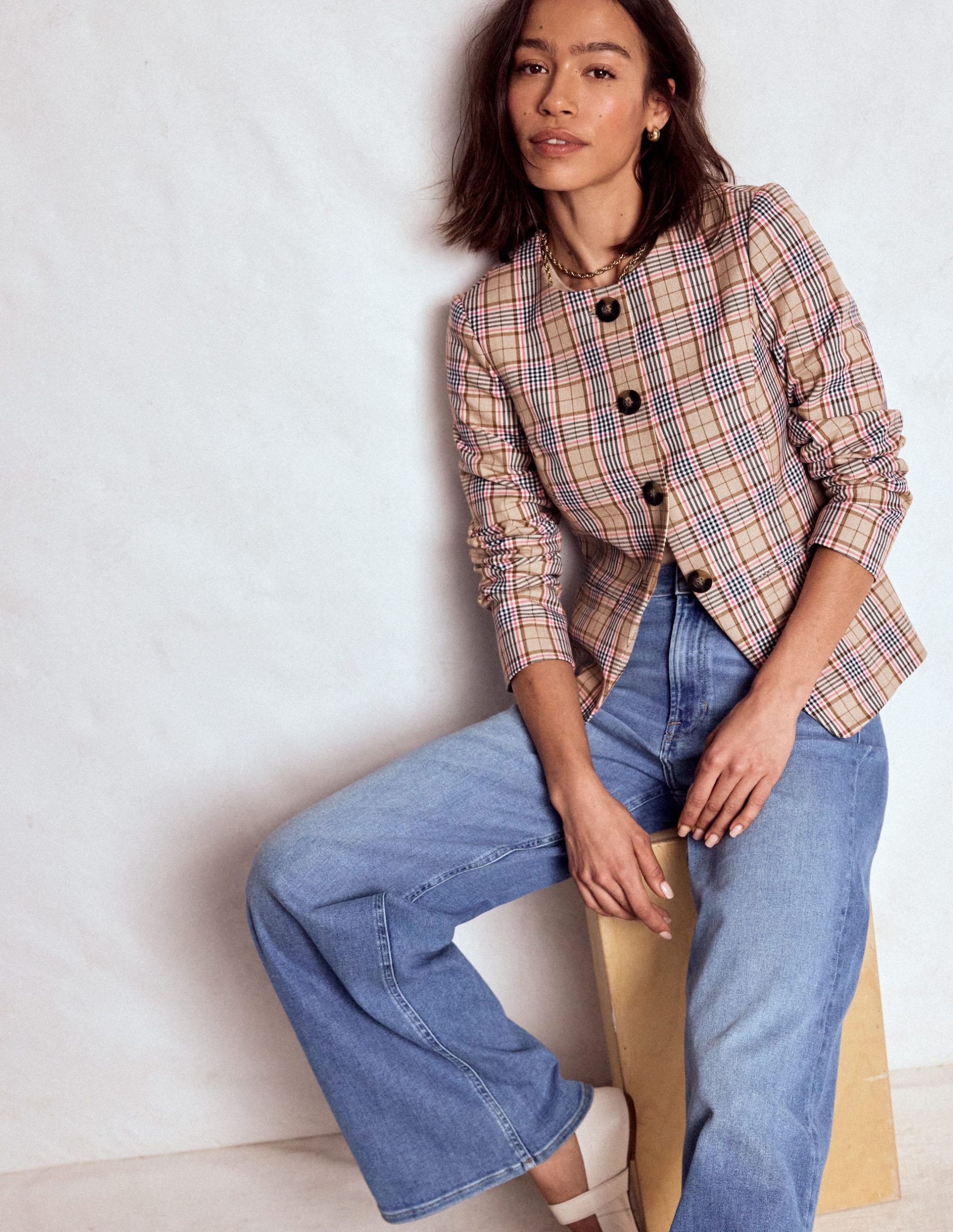 Hampstead Blazer-Brown. Pink & Navy Check