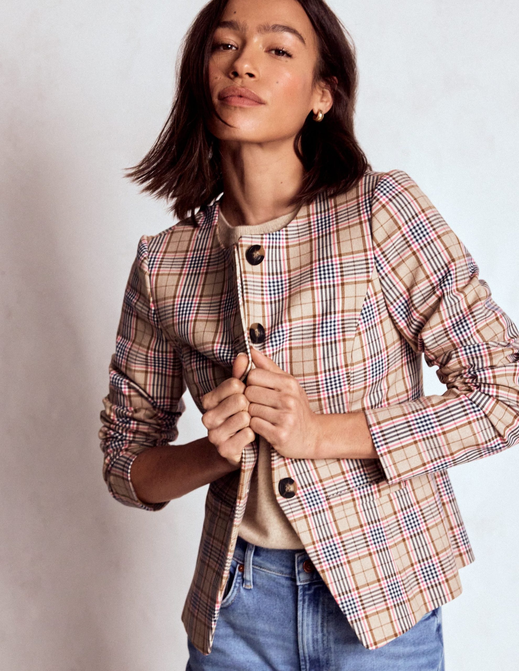 Hampstead Blazer-Brown. Pink & Navy Check - Image 5
