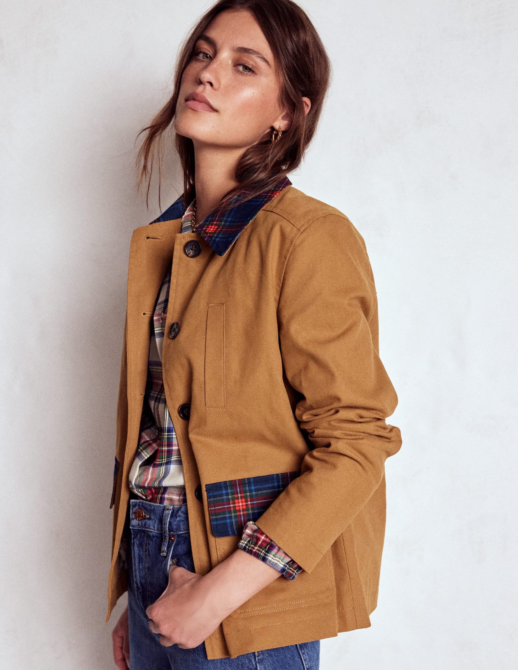 Canvas Barn Jacket-Hazelnut Brown. Check - Image 4