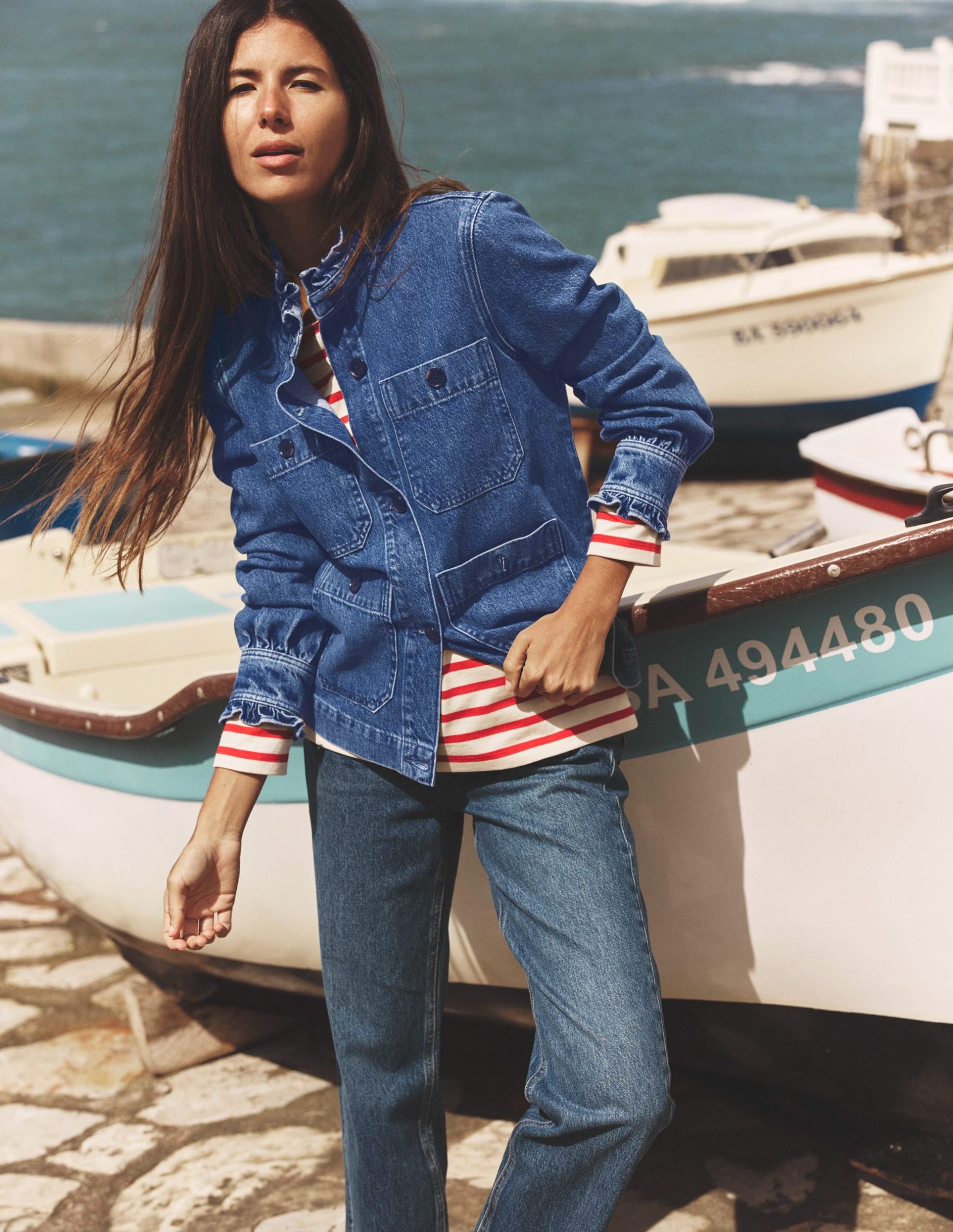 Denim Frill Collar Jacket-Mid Wash - Image 2