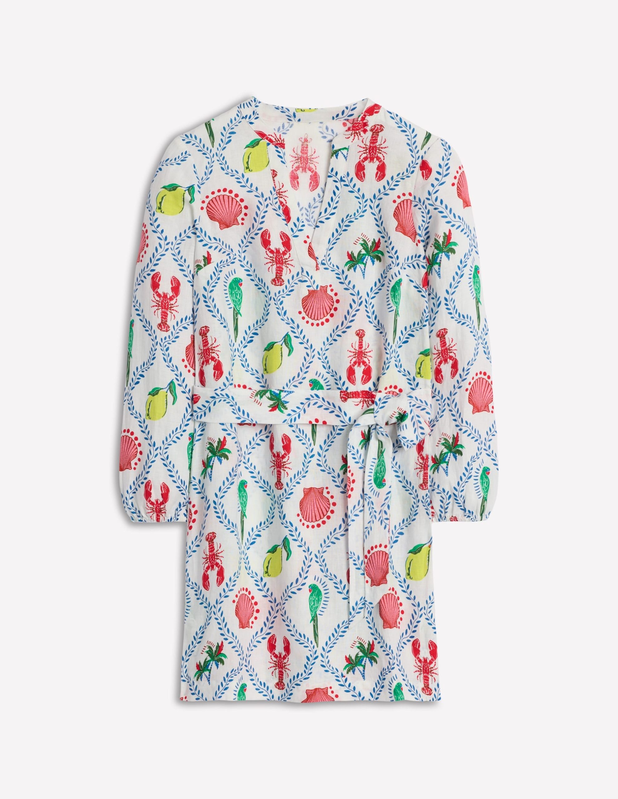 Cleo Linen Tie Waist Dress-Ivory. Tropical Bonanza Vine - Image 6