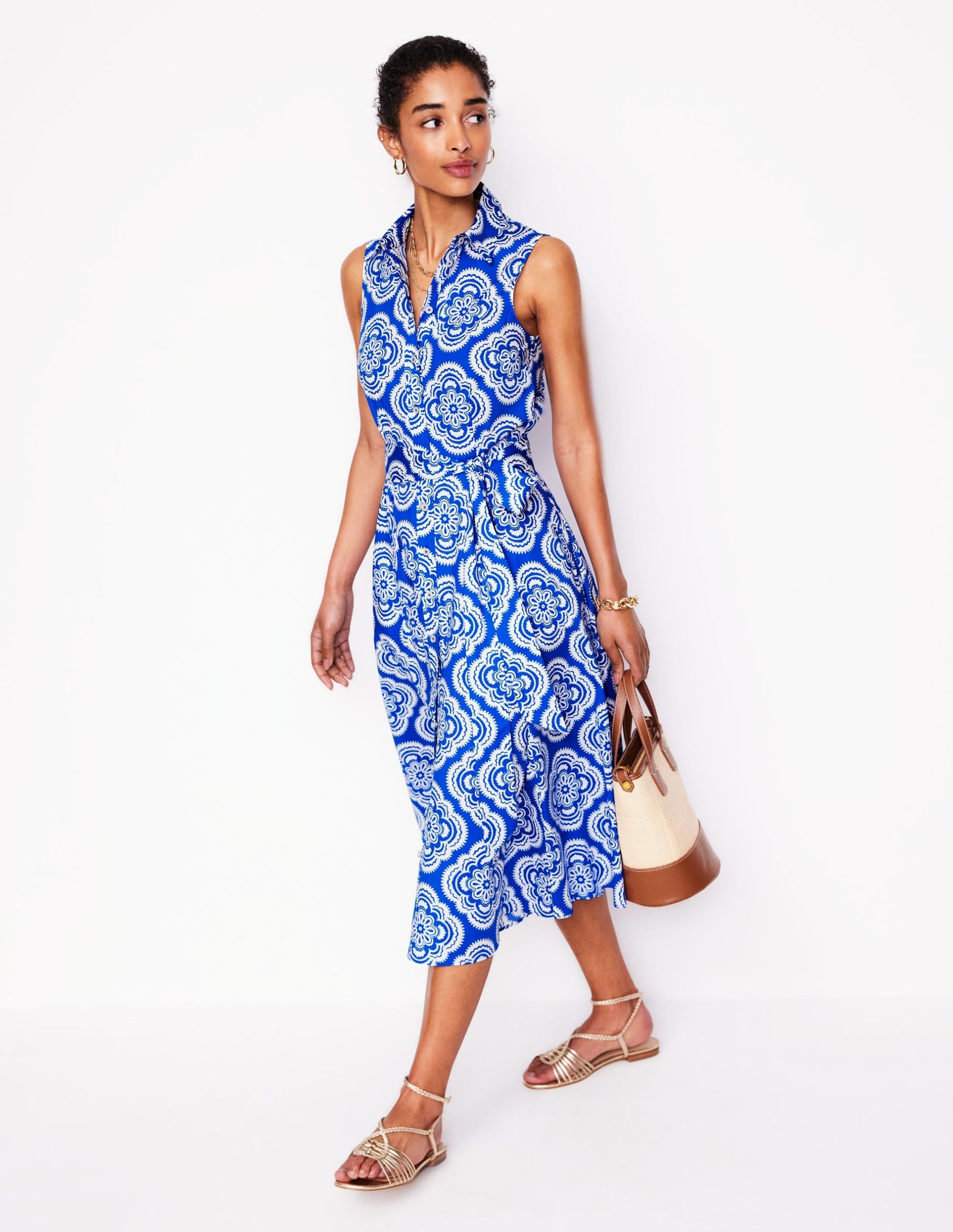 Amy Sleeveless Shirt Dress-Gallery Blue. Botanic Blush