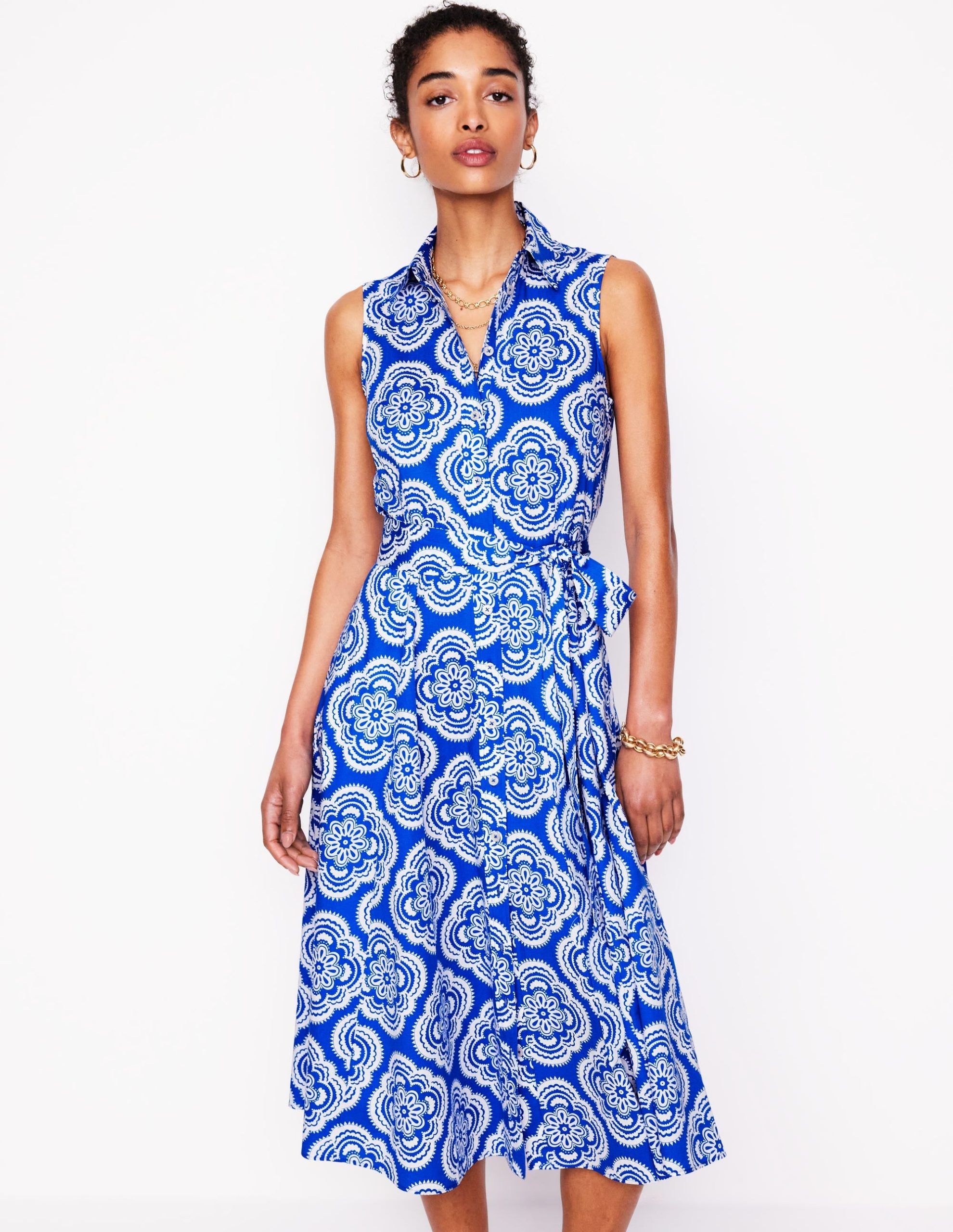 Amy Sleeveless Shirt Dress-Gallery Blue. Botanic Blush - Image 4