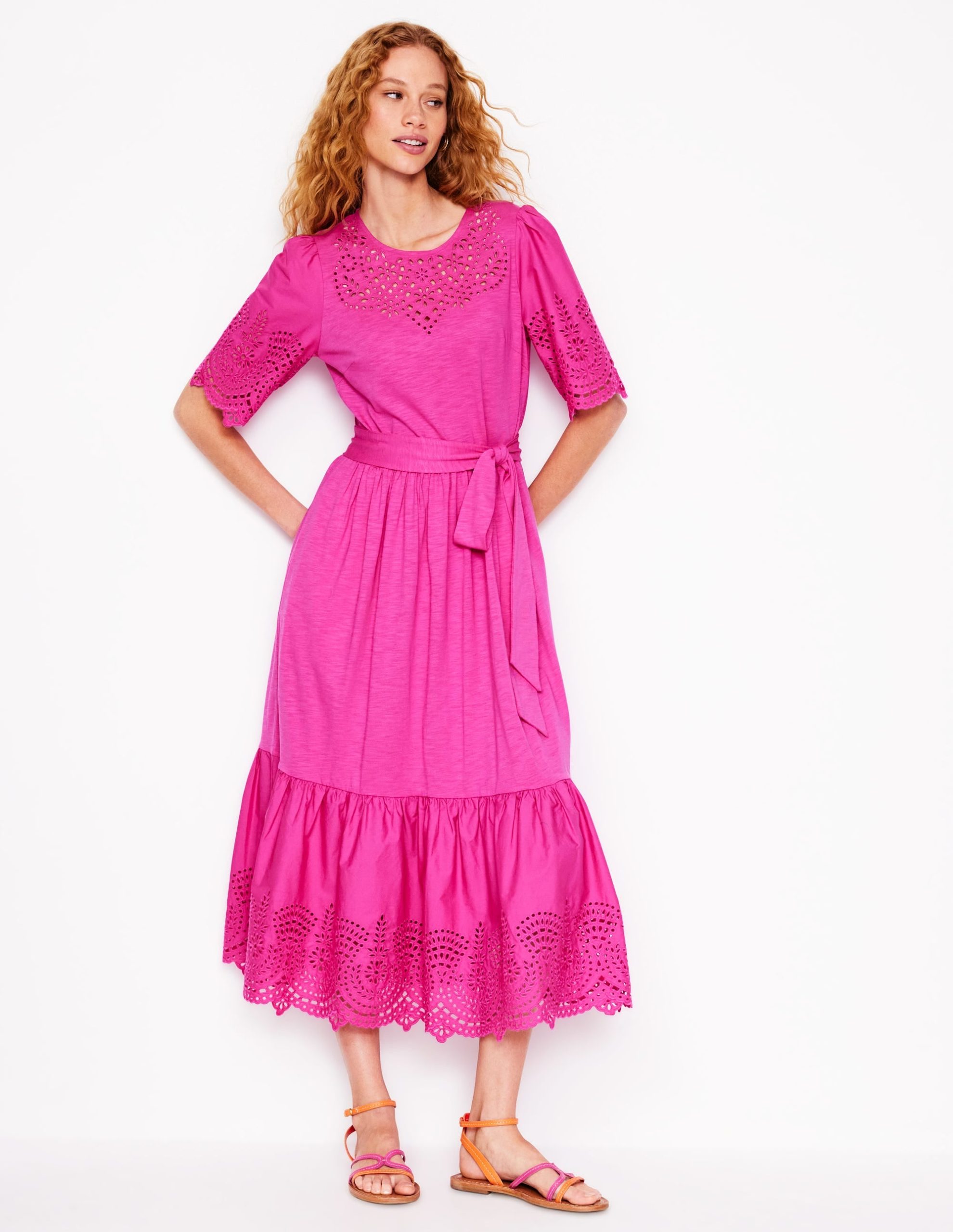 Isabel Broderie Mix maxi Dress-Cosmos Pink