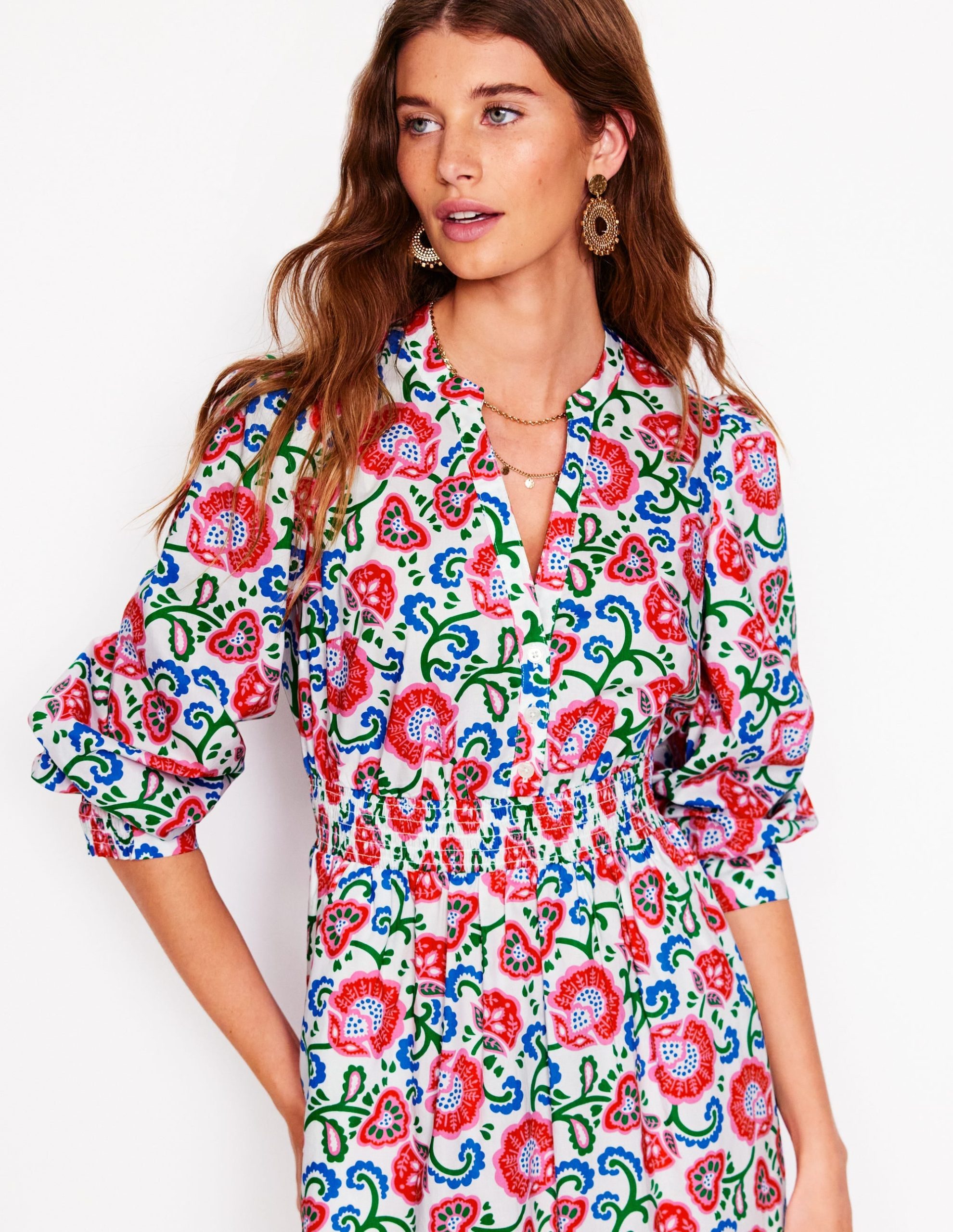 Elena Tiered Cotton Midi Dress-Ivory. Garden Vine - Image 2