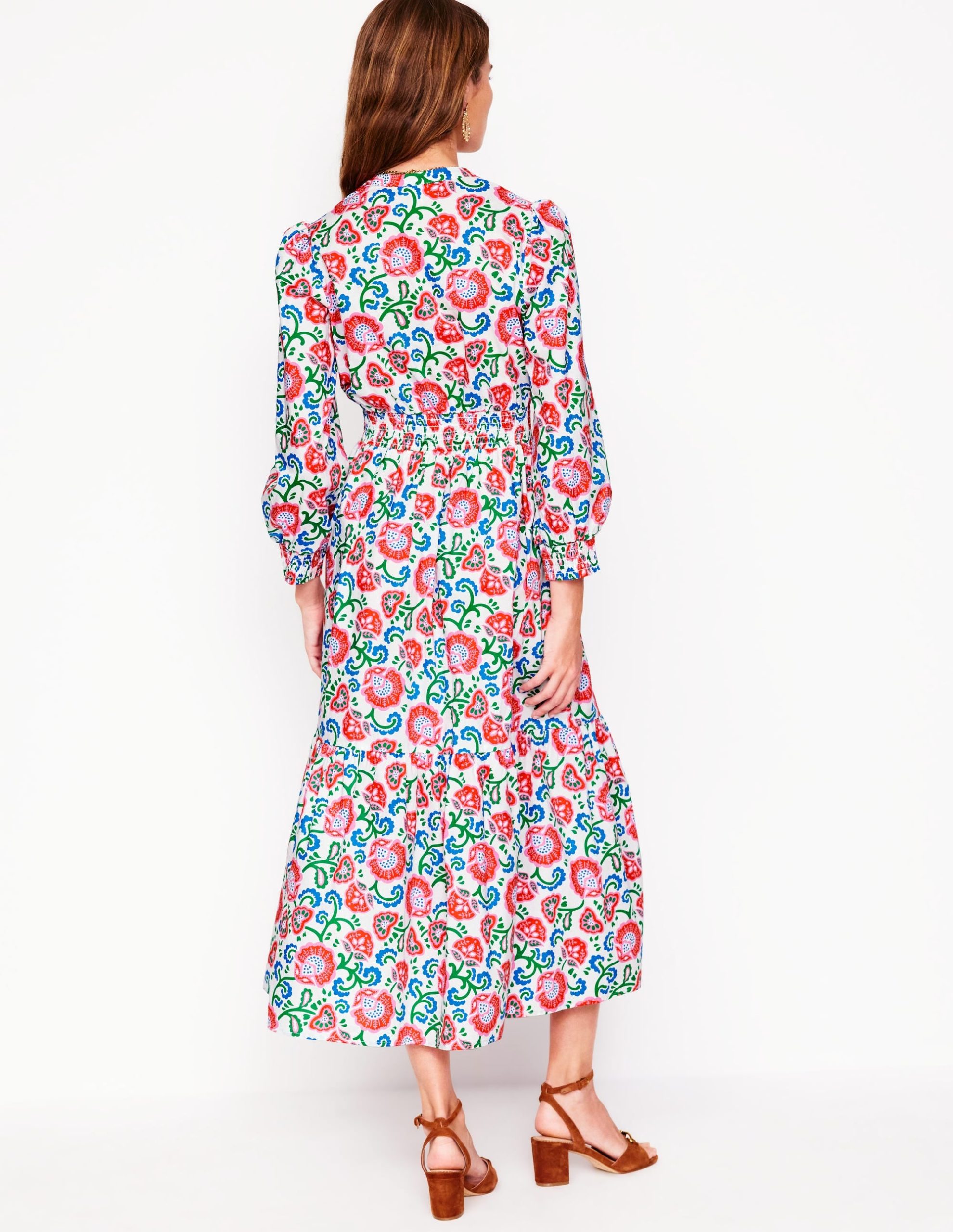 Elena Tiered Cotton Midi Dress-Ivory. Garden Vine - Image 3