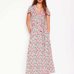 Nicola Jersey Tea Dress-Ivory. Garden Vine