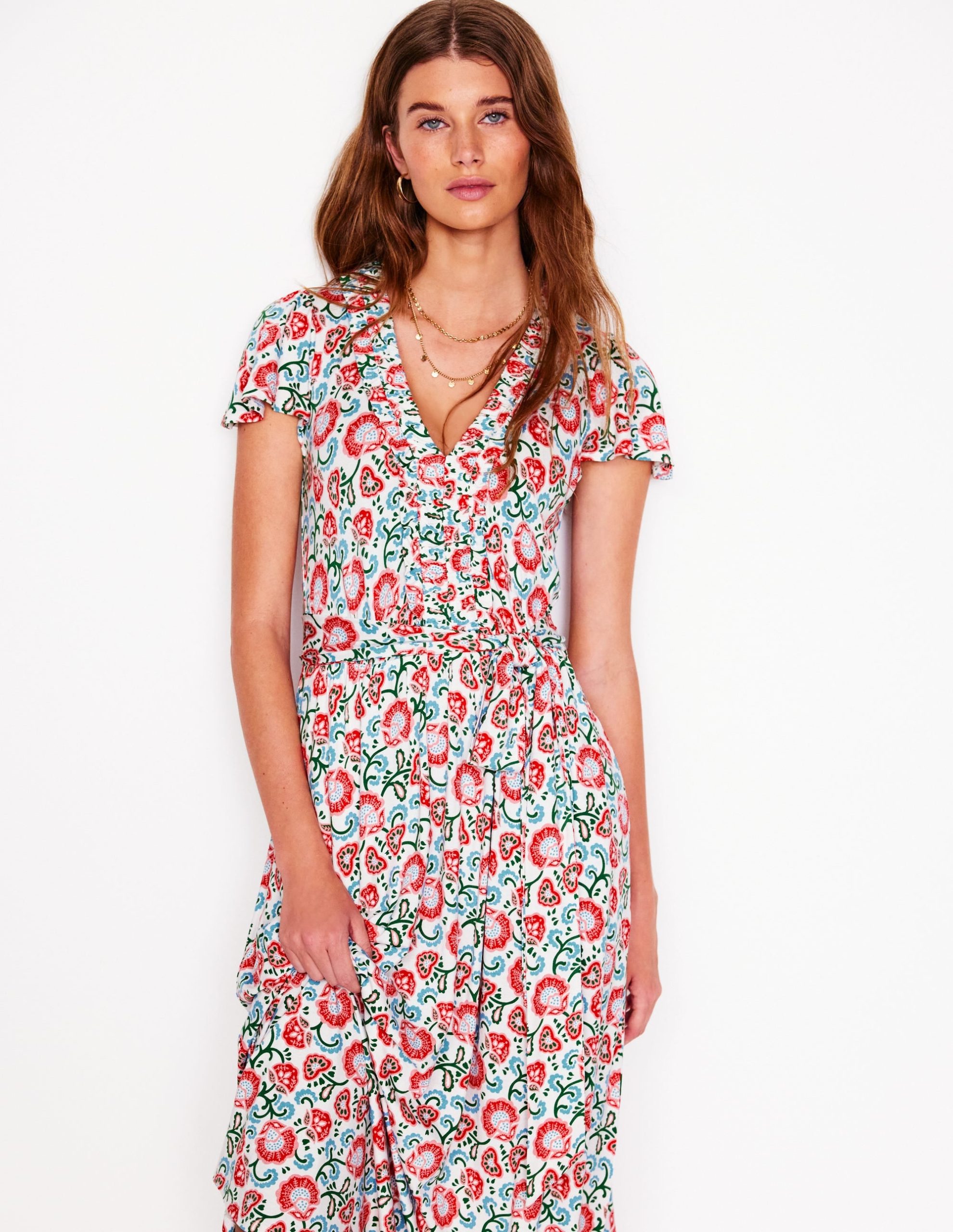 Nicola Jersey Tea Dress-Ivory. Garden Vine - Image 4